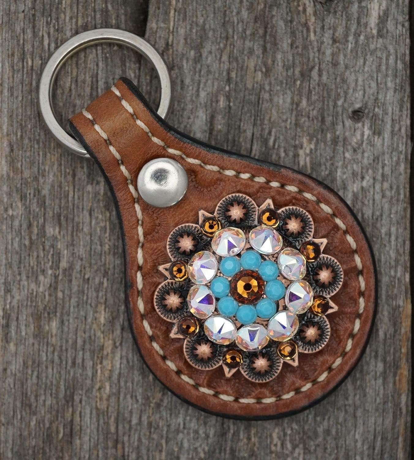 Key Chains Medium Oil Key Chain with Turquoise European Crystal Concho KMTQ