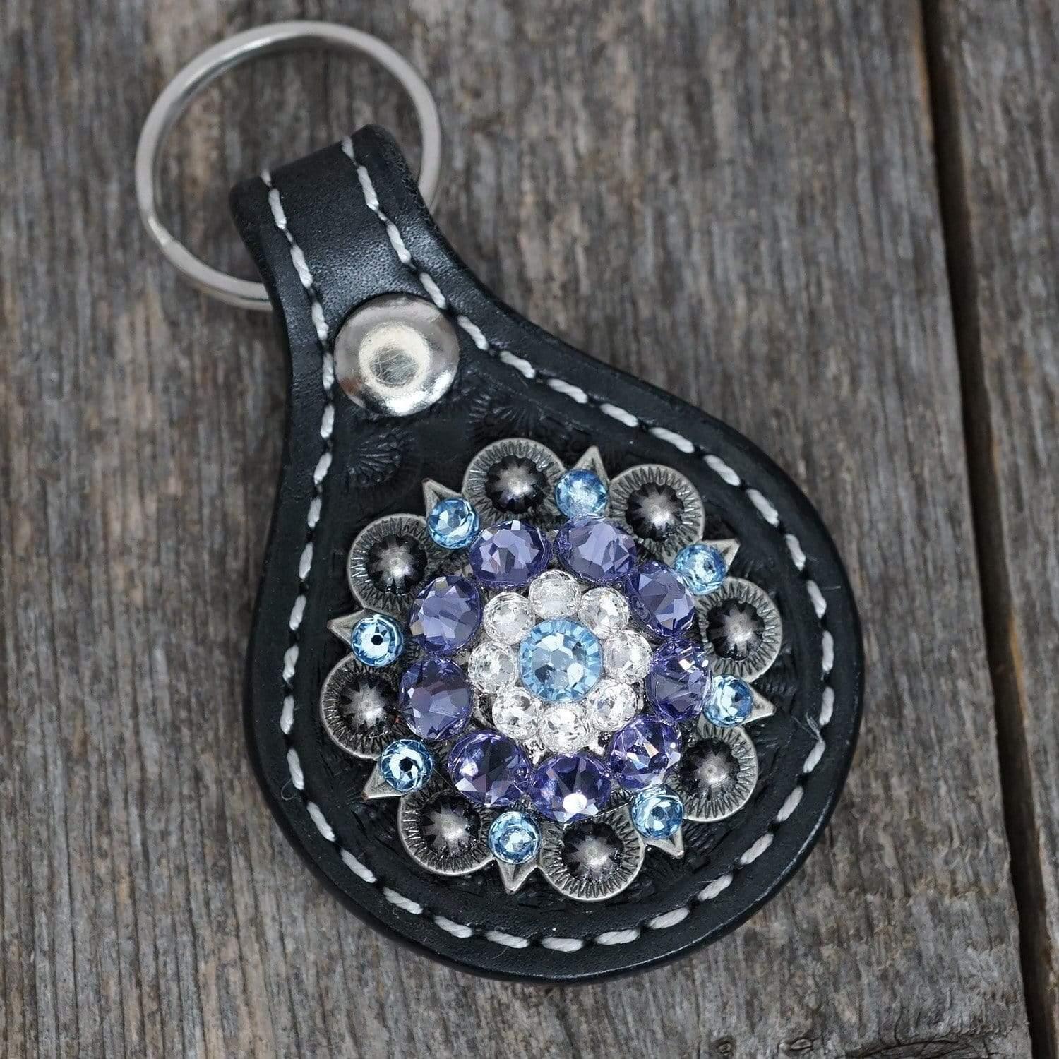 Key Chains Round Black Key Chain with Aqua and Lilac European Crystal Concho KBLS-1
