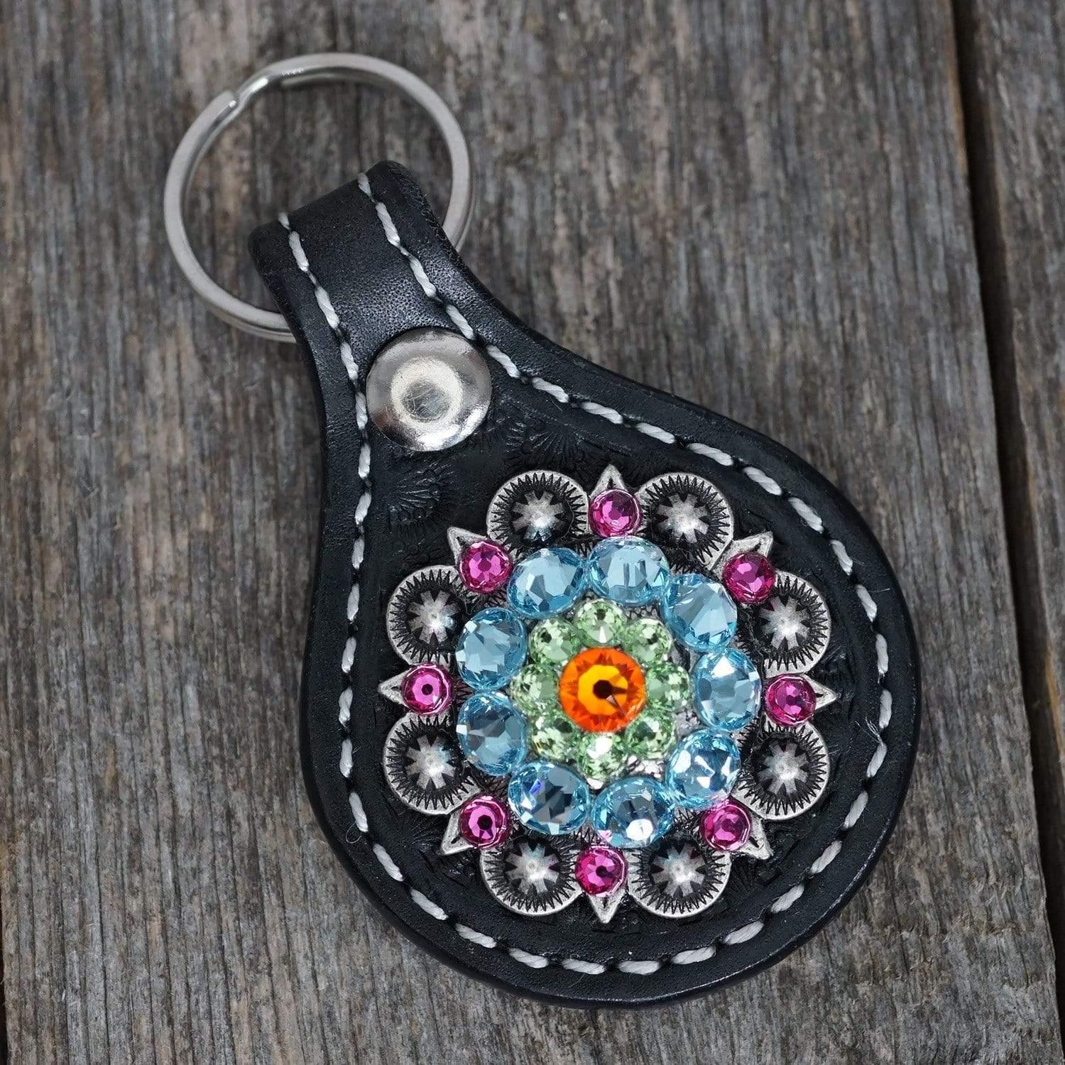 Key Chains Round Black Key Chain with Tie Dye European Crystal Concho KBFO-1