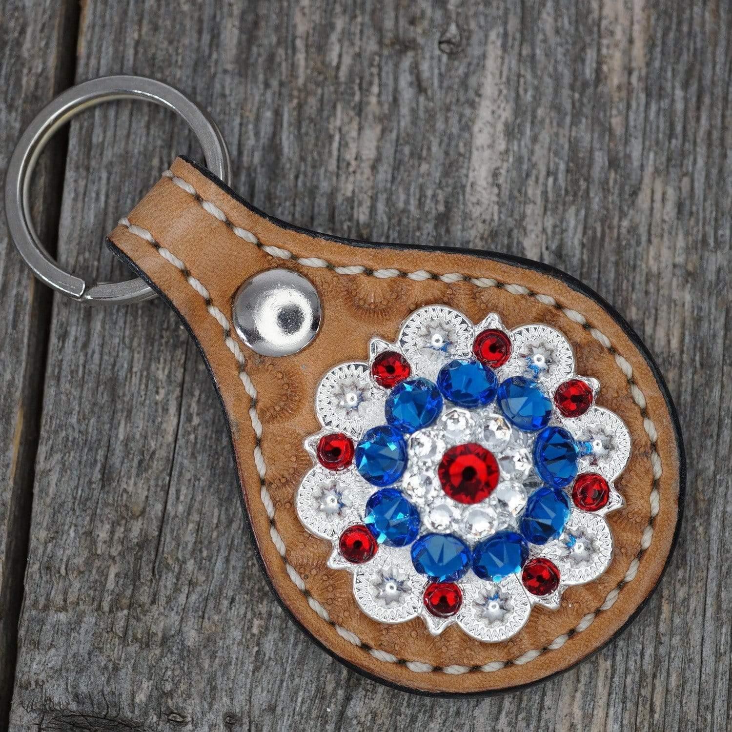 Key Chains Round Light Oil Key Chain with Red, White, and Blue European Crystal Concho KLRU-1