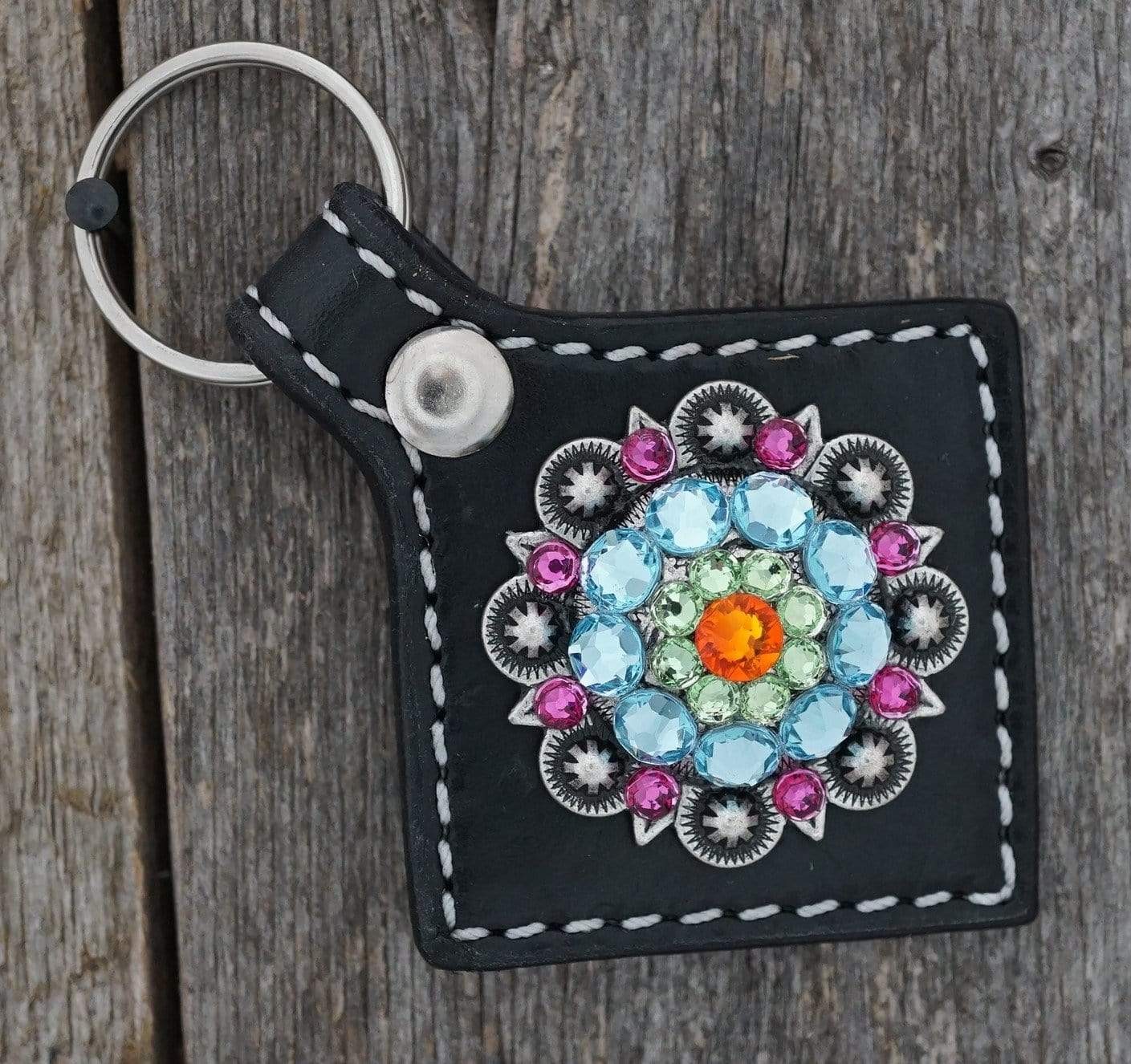 Key Chains Square Black Key Chain with Tie Dye European Crystal Concho KSBFO-2