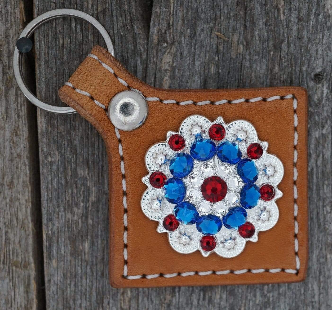 Key Chains Square Light Oil Key Chain with Red, White, and Blue European Crystal Concho KLRU-2