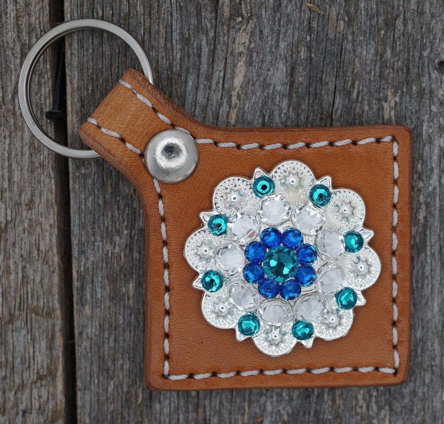 Key Chains Square Light Oil Key Chain with Teal European Crystal Concho KLTL-2