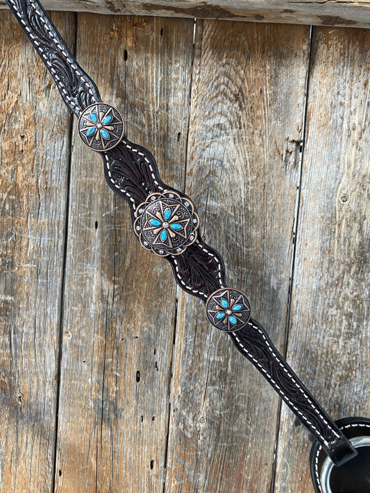Tack Dark Oil One Ear Headstall & Breastcollar Set #OE1002