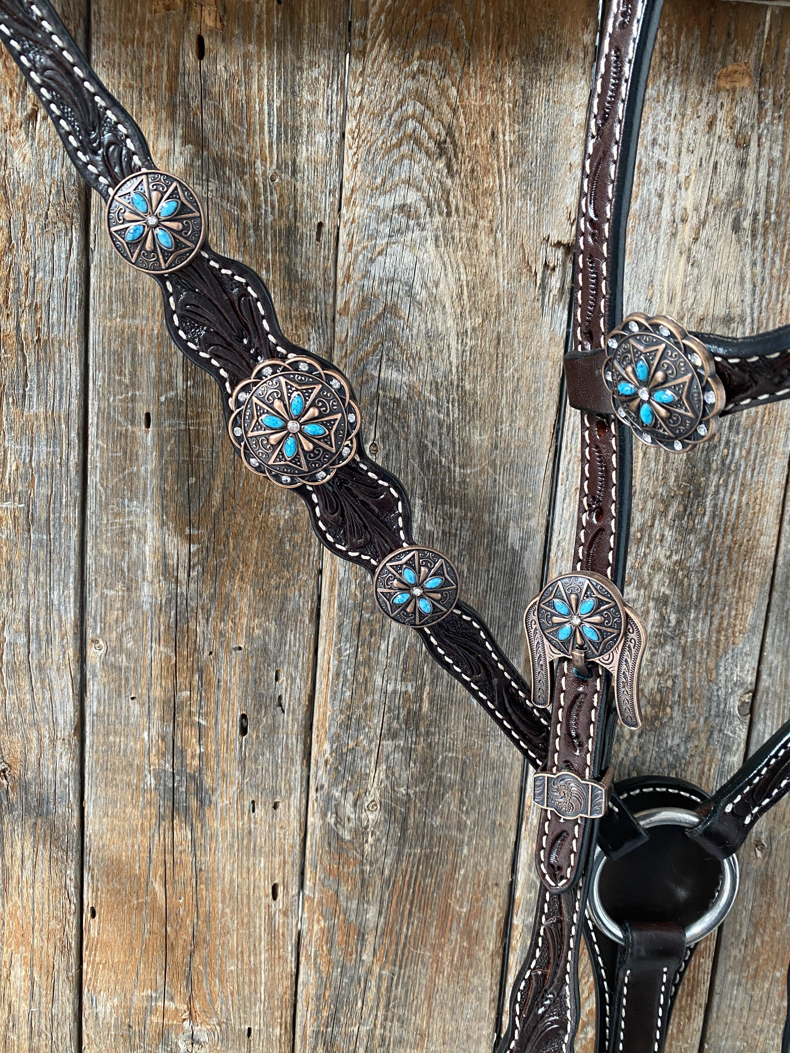Tack Dark Oil One Ear Headstall & Breastcollar Set #OE1002