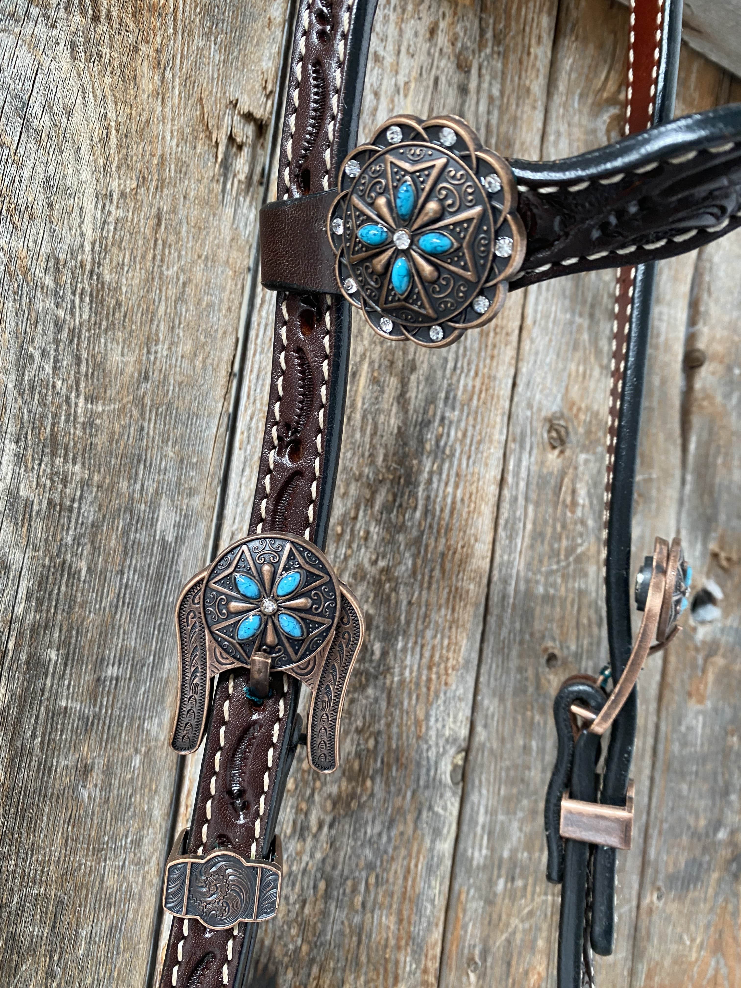 Tack Dark Oil One Ear Headstall & Breastcollar Set #OE1002