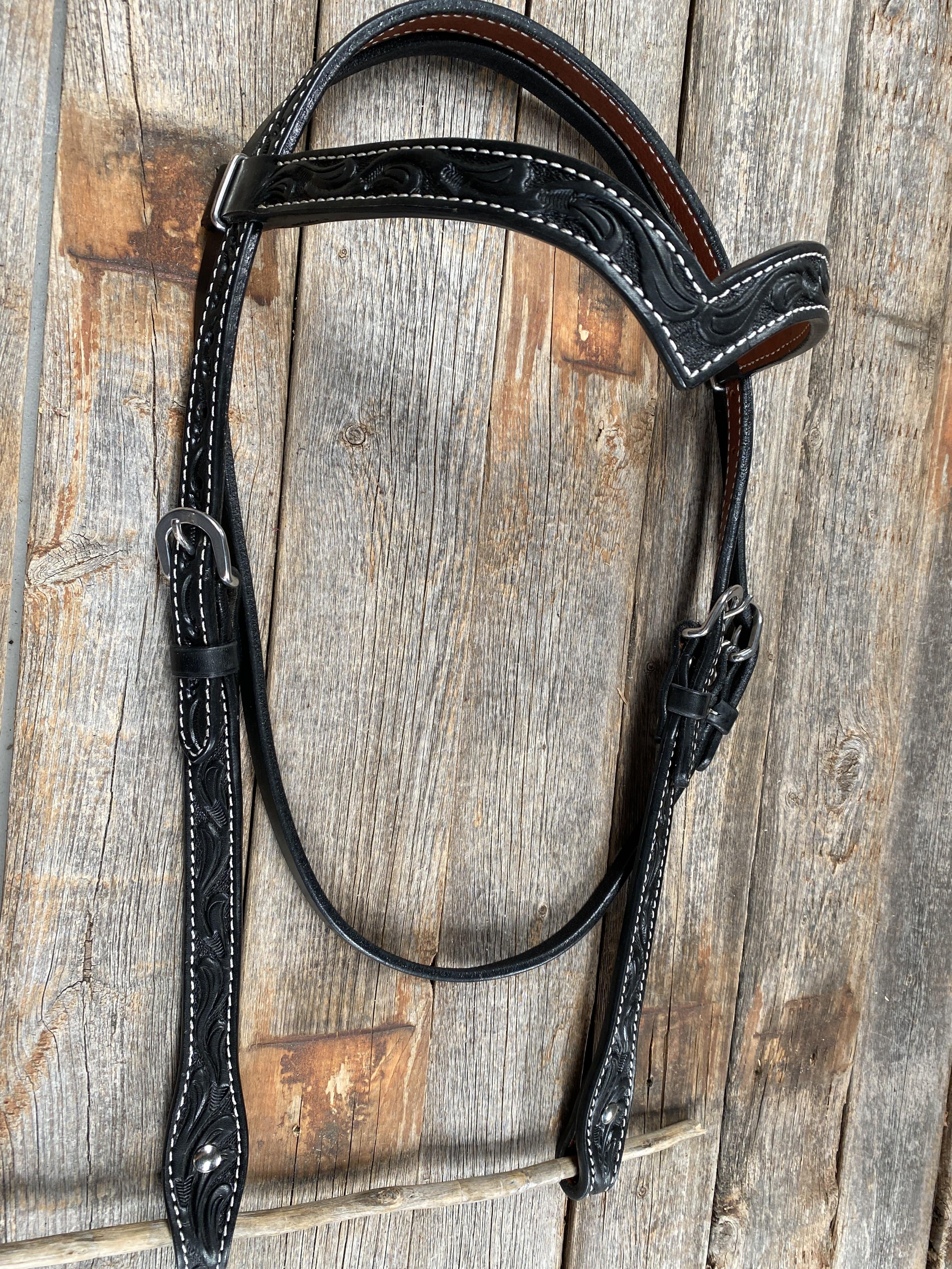 Tack Floral V Browband Black Headstall / Bridle 2201F blk
