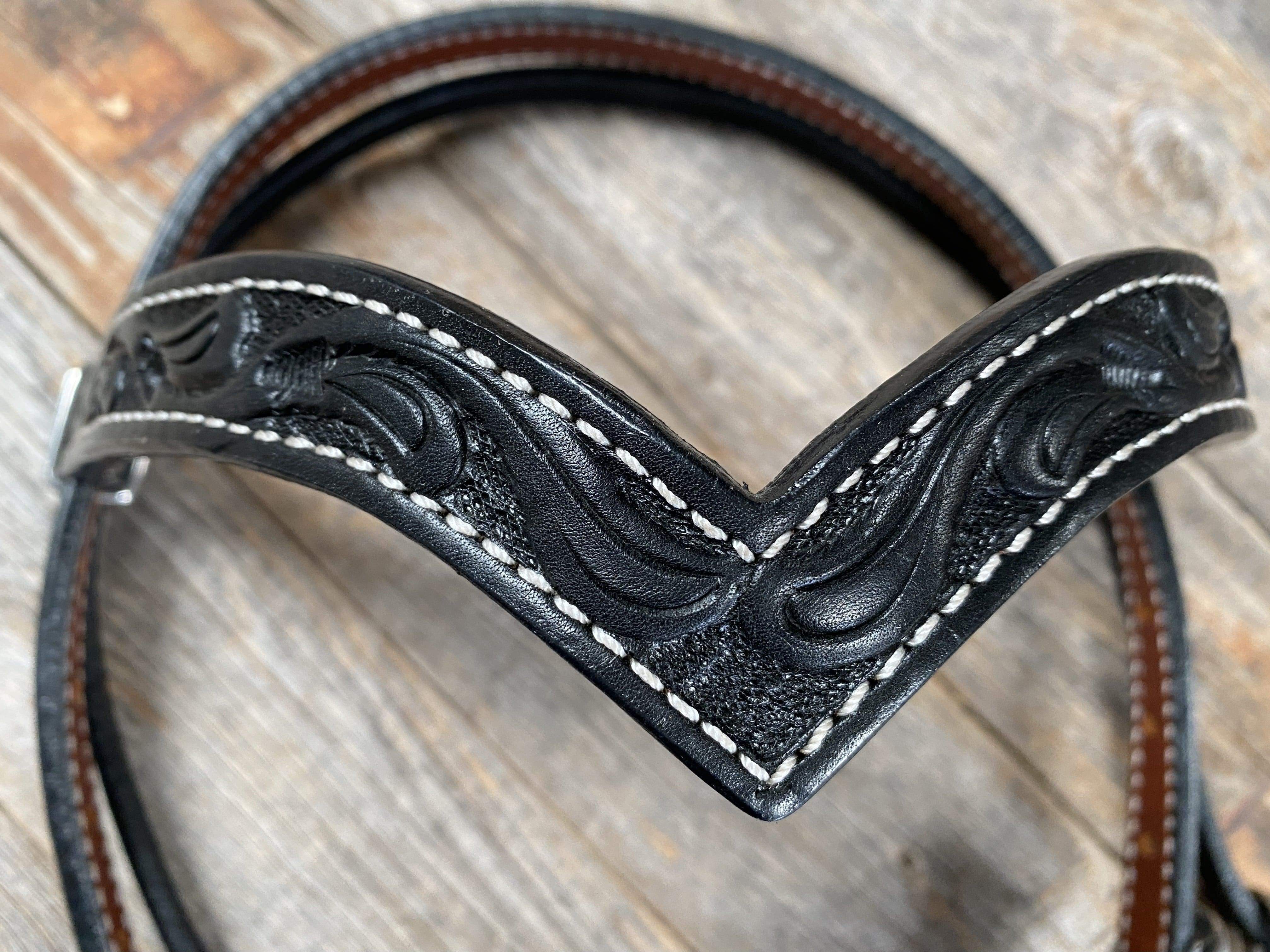 Tack Floral V Browband Black Headstall / Bridle 2201F blk