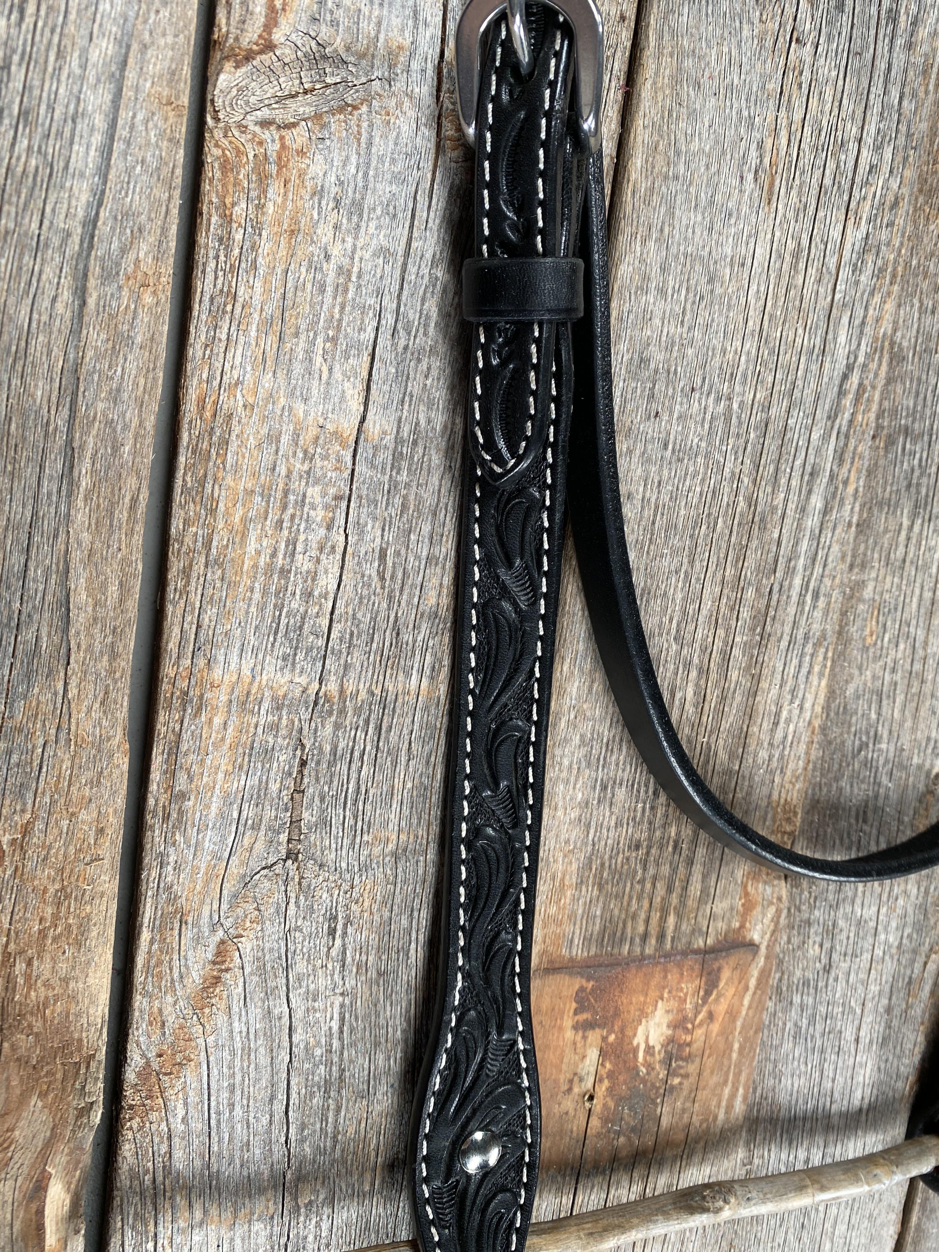 Tack Floral V Browband Black Headstall / Bridle 2201F blk