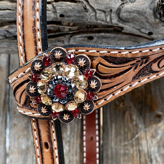 Tack One Ear Headstall / Bridle - Gold Flower & European Crystal Conchos #OE242 OE242