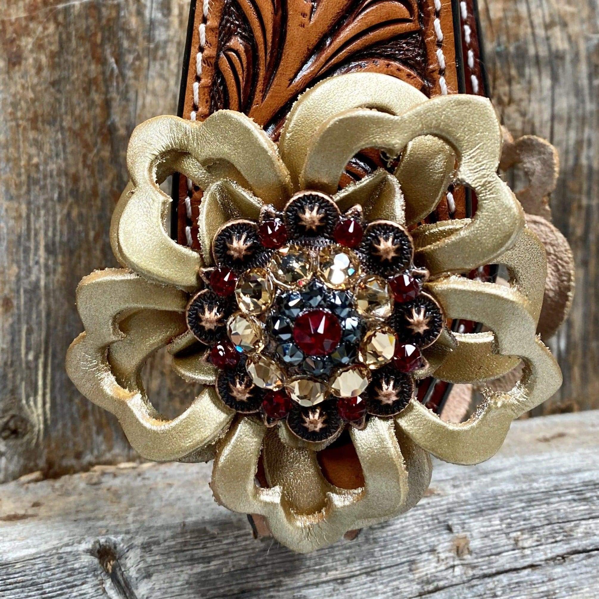 Tack One Ear Headstall / Bridle - Gold Flower & European Crystal Conchos #OE242 OE242