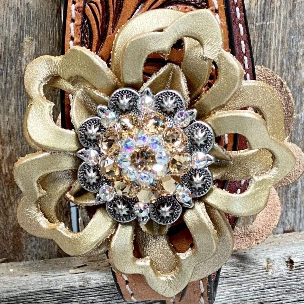 Tack One Ear Headstall / Bridle - Gold Flower & European Crystal Conchos #OE243 OE243