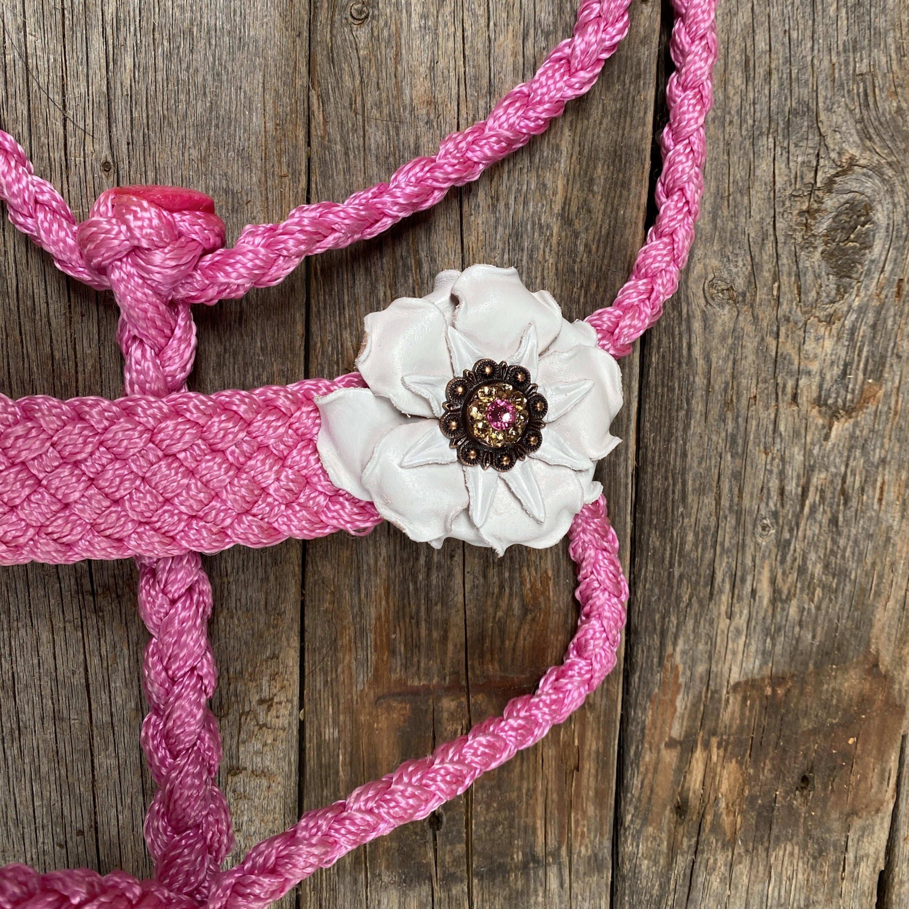 Tack Pink Mule Tape Halter - White Flowers #MT105