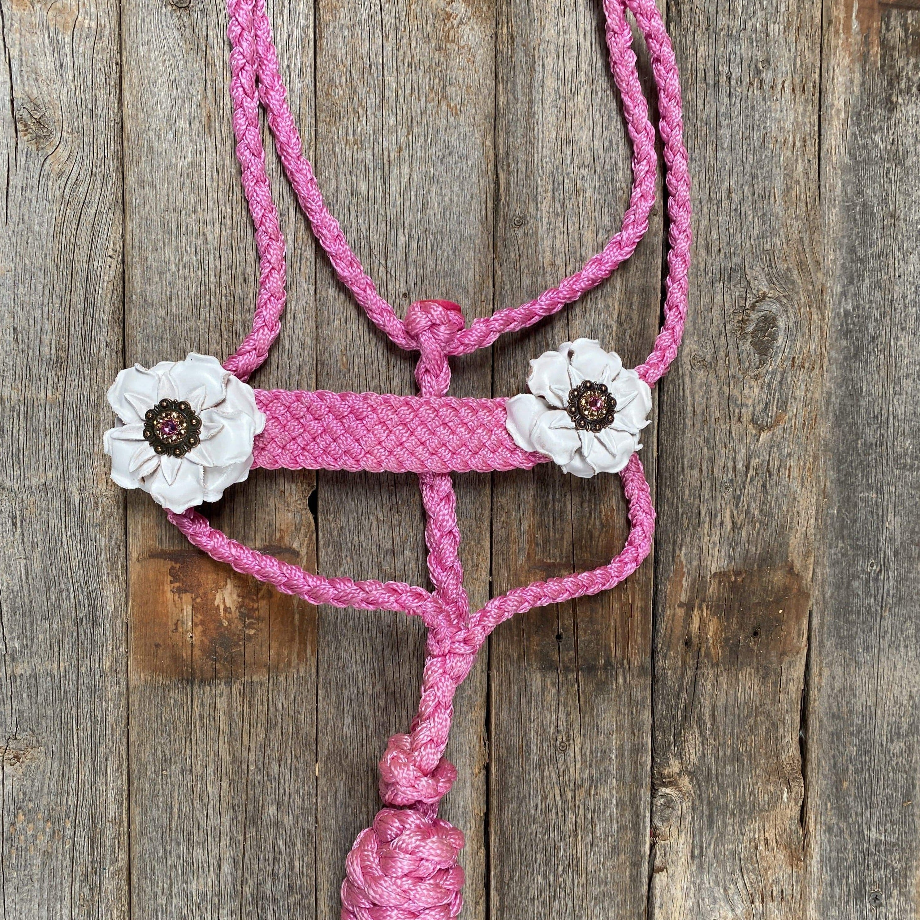 Tack Pink Mule Tape Halter - White Flowers #MT105