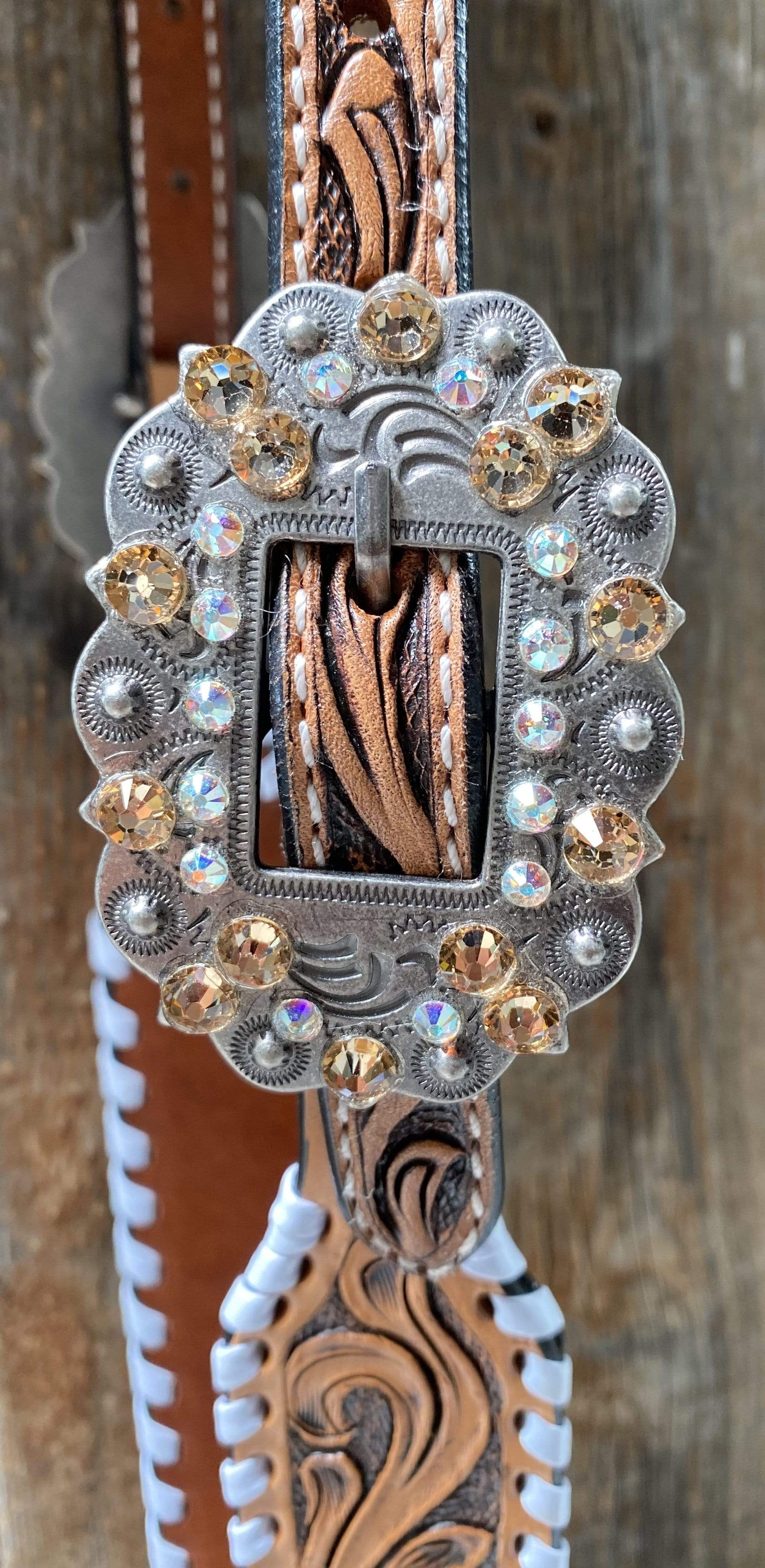 Tack Whip Stitch One Ear Headstall / Bridle - Yellow Roses & European Conchos #OE286 OE286