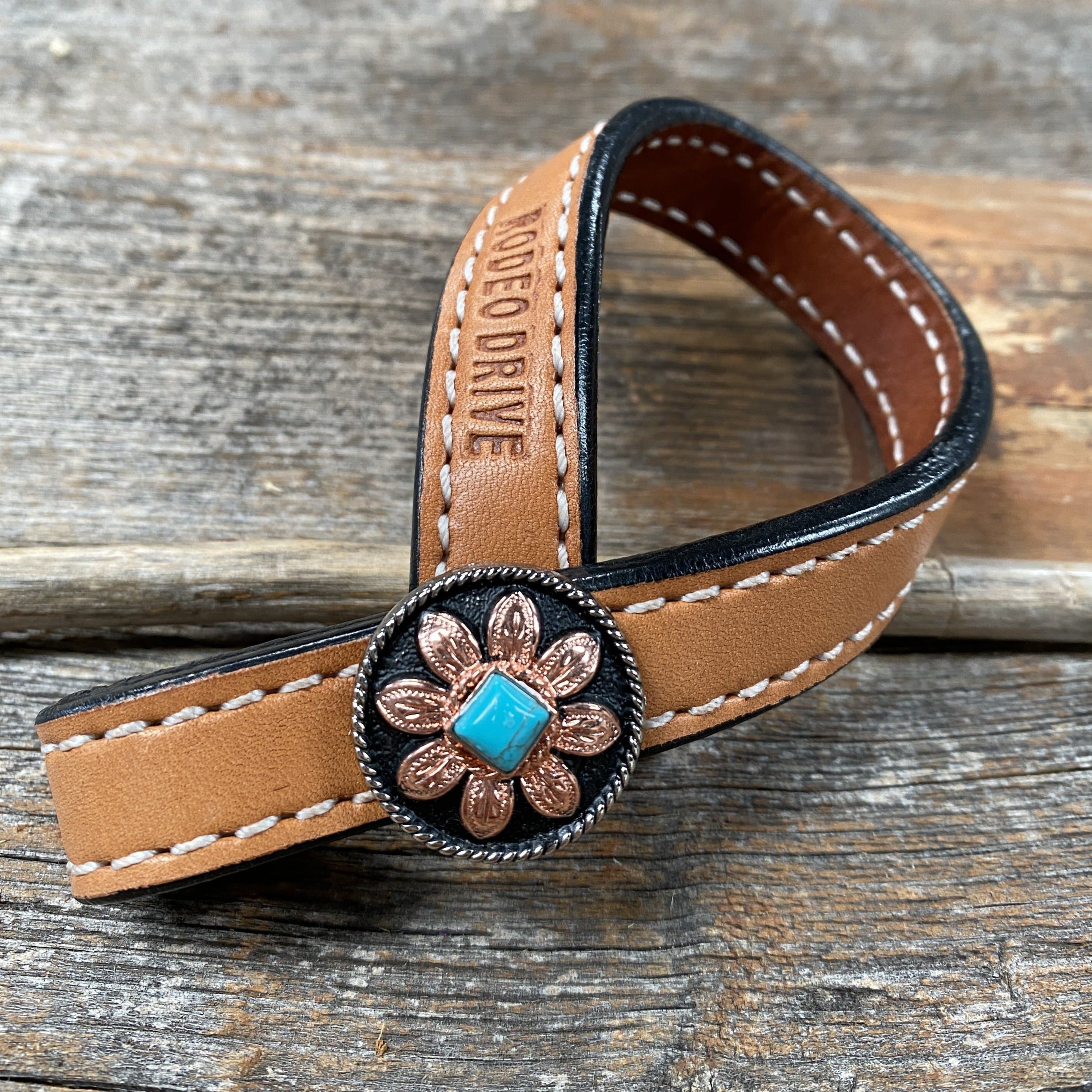 Turquoise Flower Rustic Tie Down Keepers TDW188