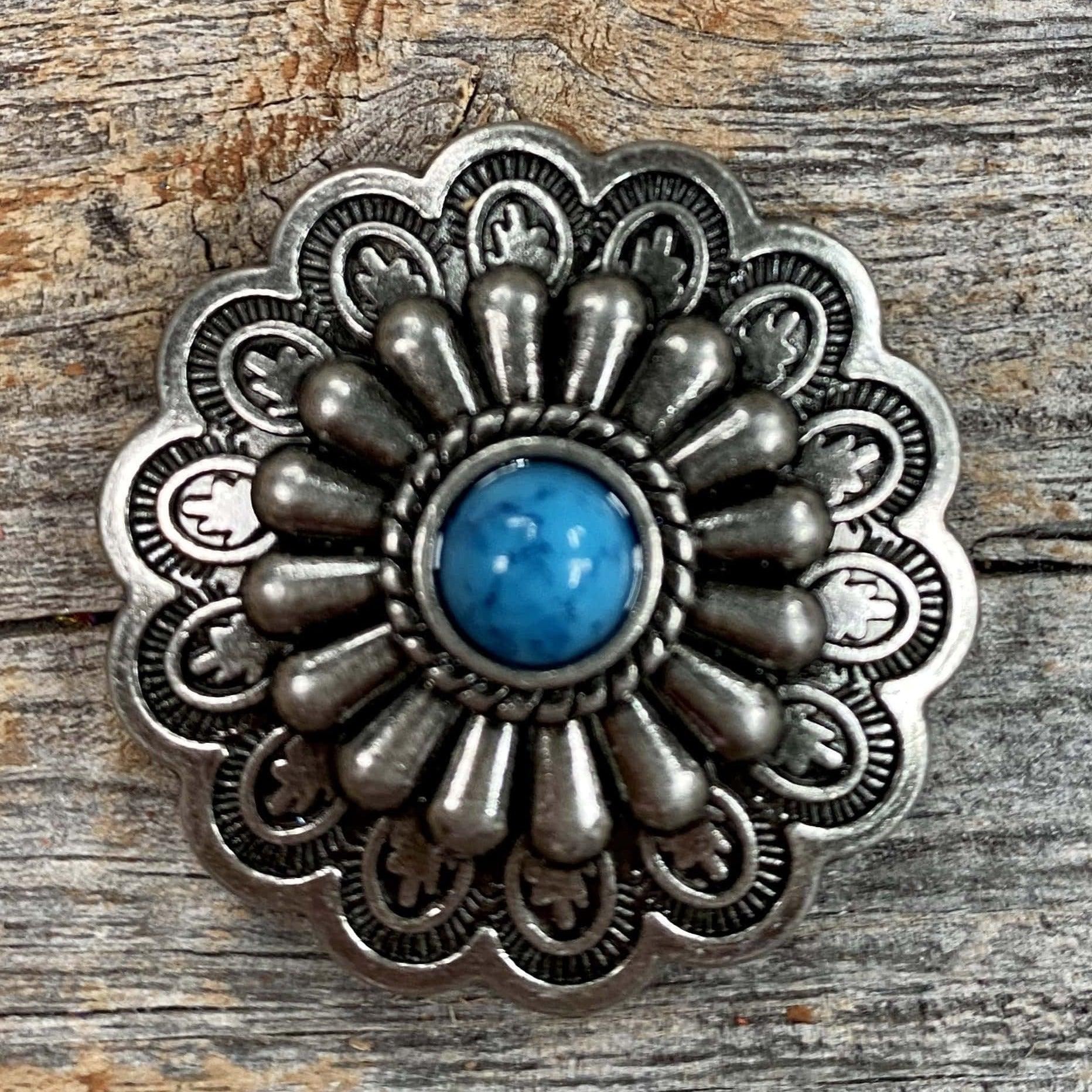 Western Conchos Antique Silver Turquoise Concho 1.5