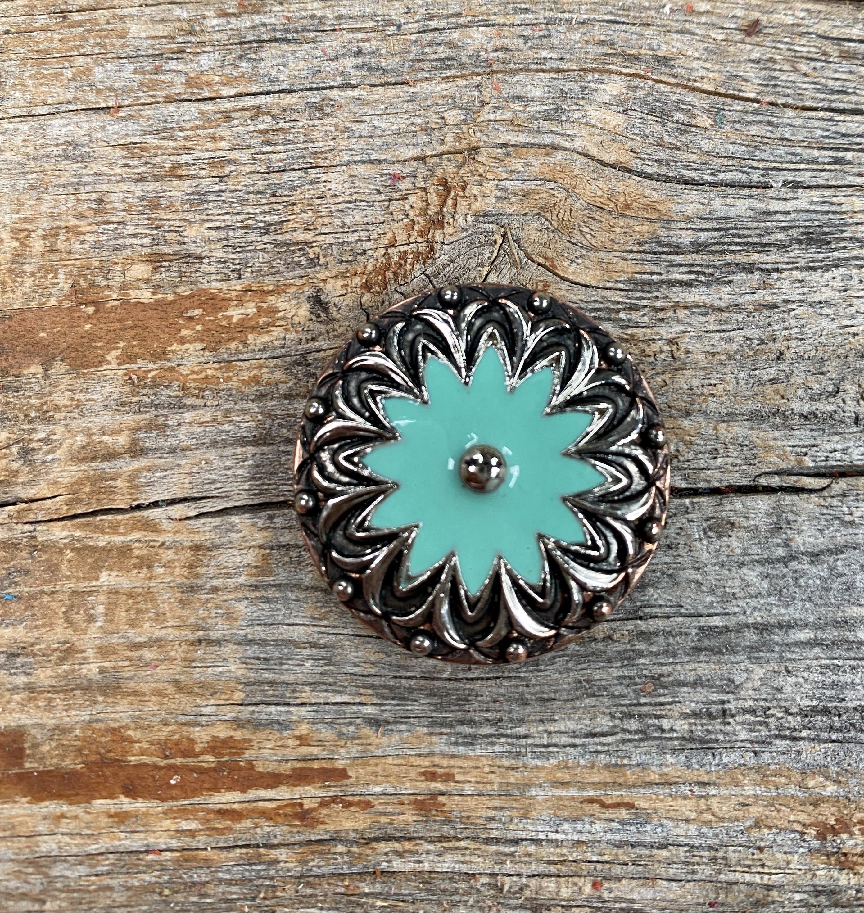 Western Conchos Copper & Antique Silver Turquoise Flower Concho 1.25” W122L W122L