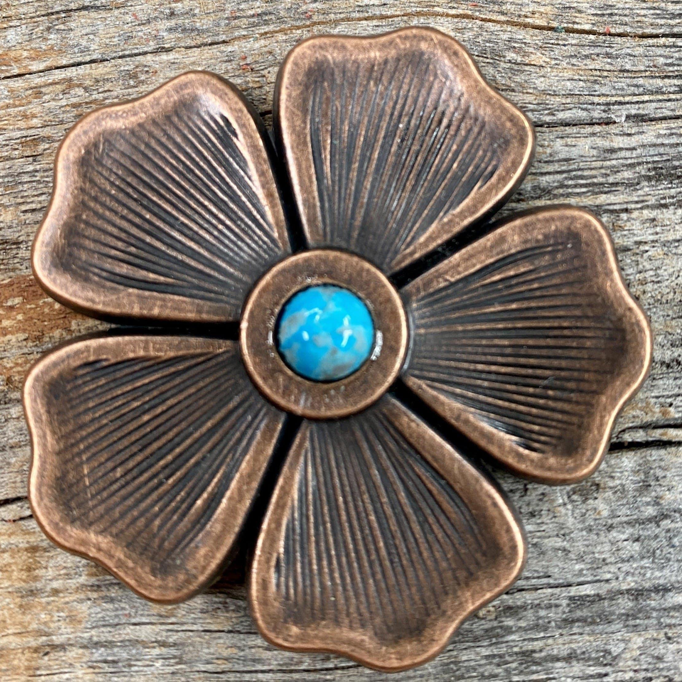 Western Conchos Copper Flower Turquoise Concho  2