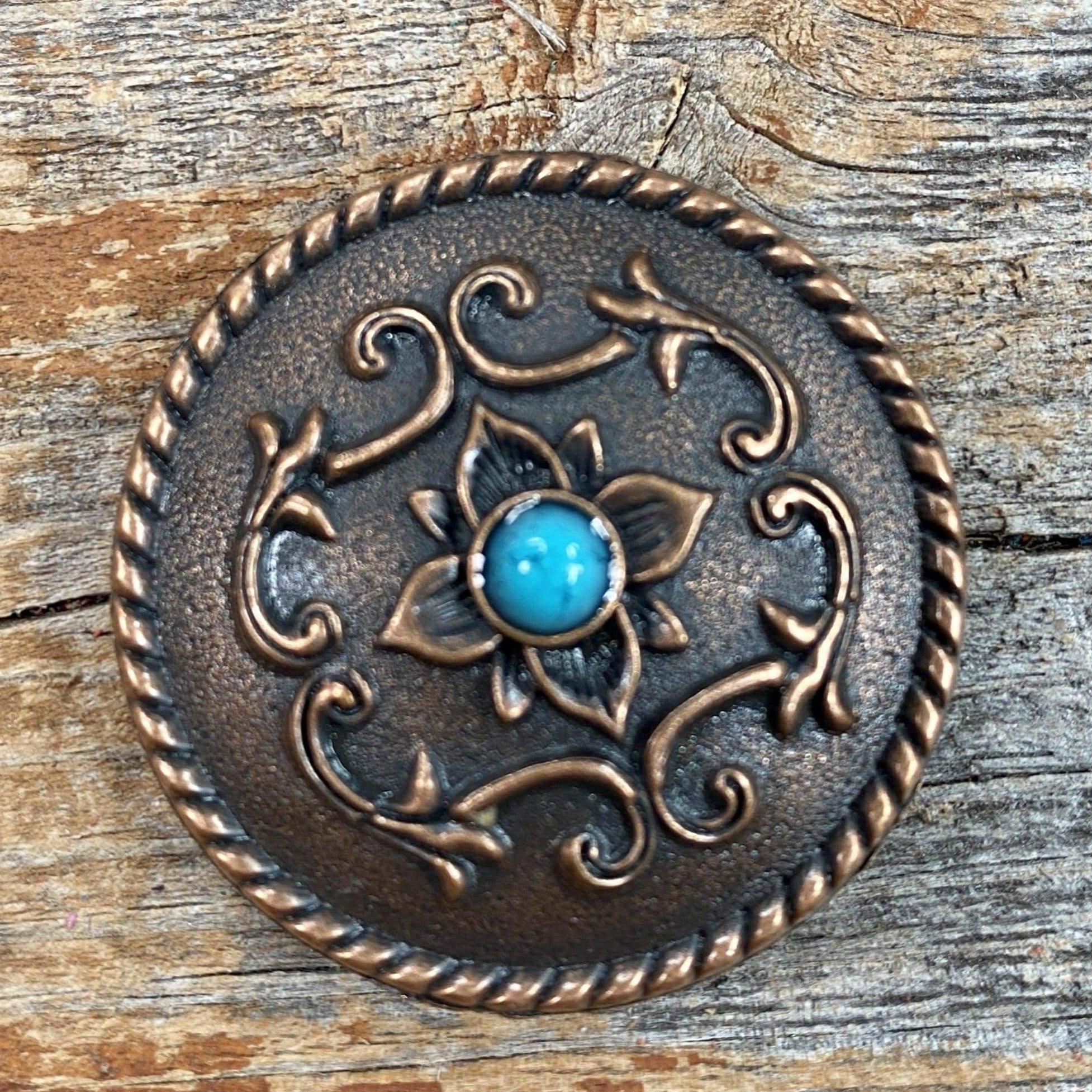 1.5 Copper Zia Concho with Turquoise Stones