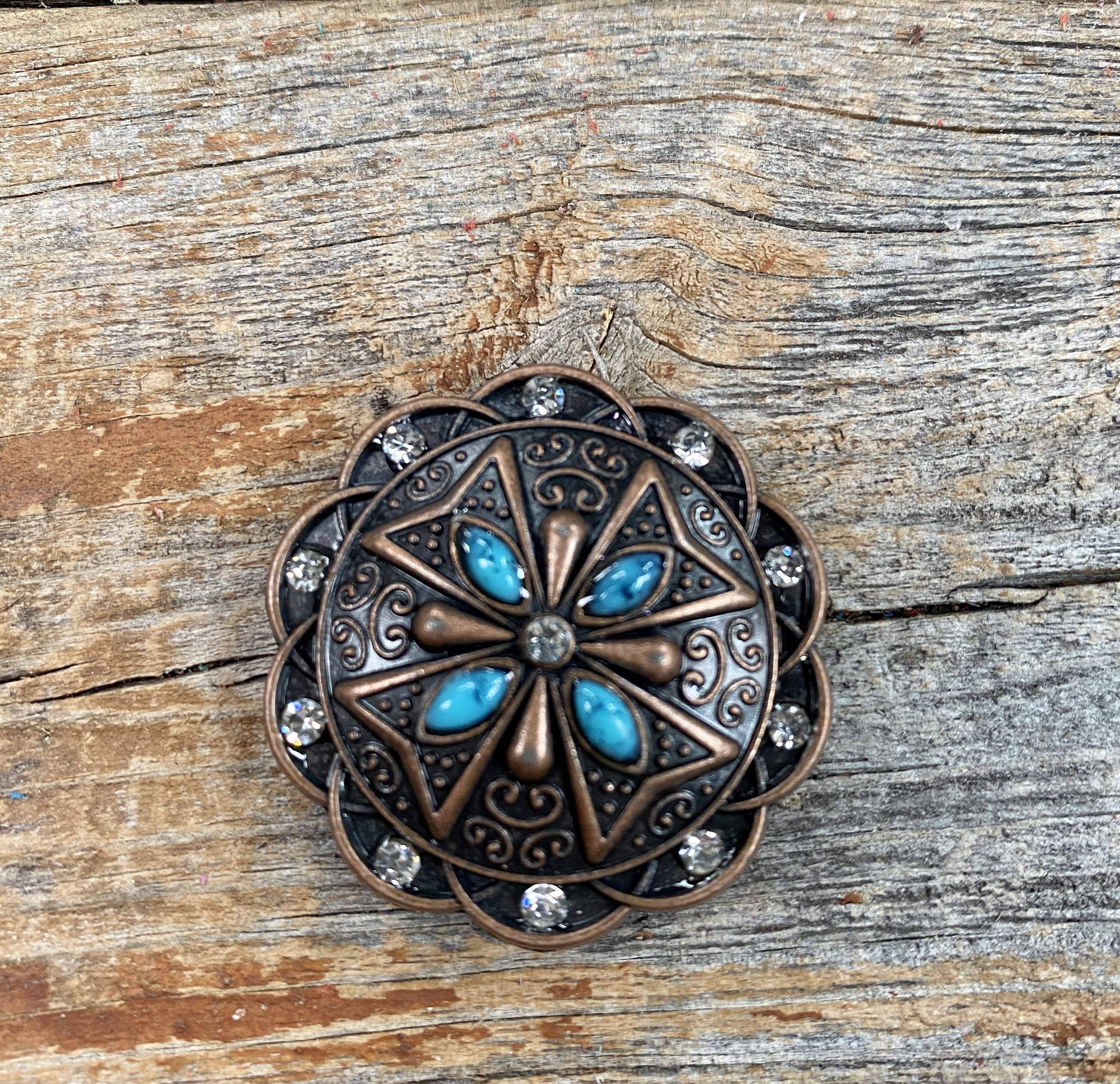 Western Conchos Copper Turquoise & Crystal Concho 1.5