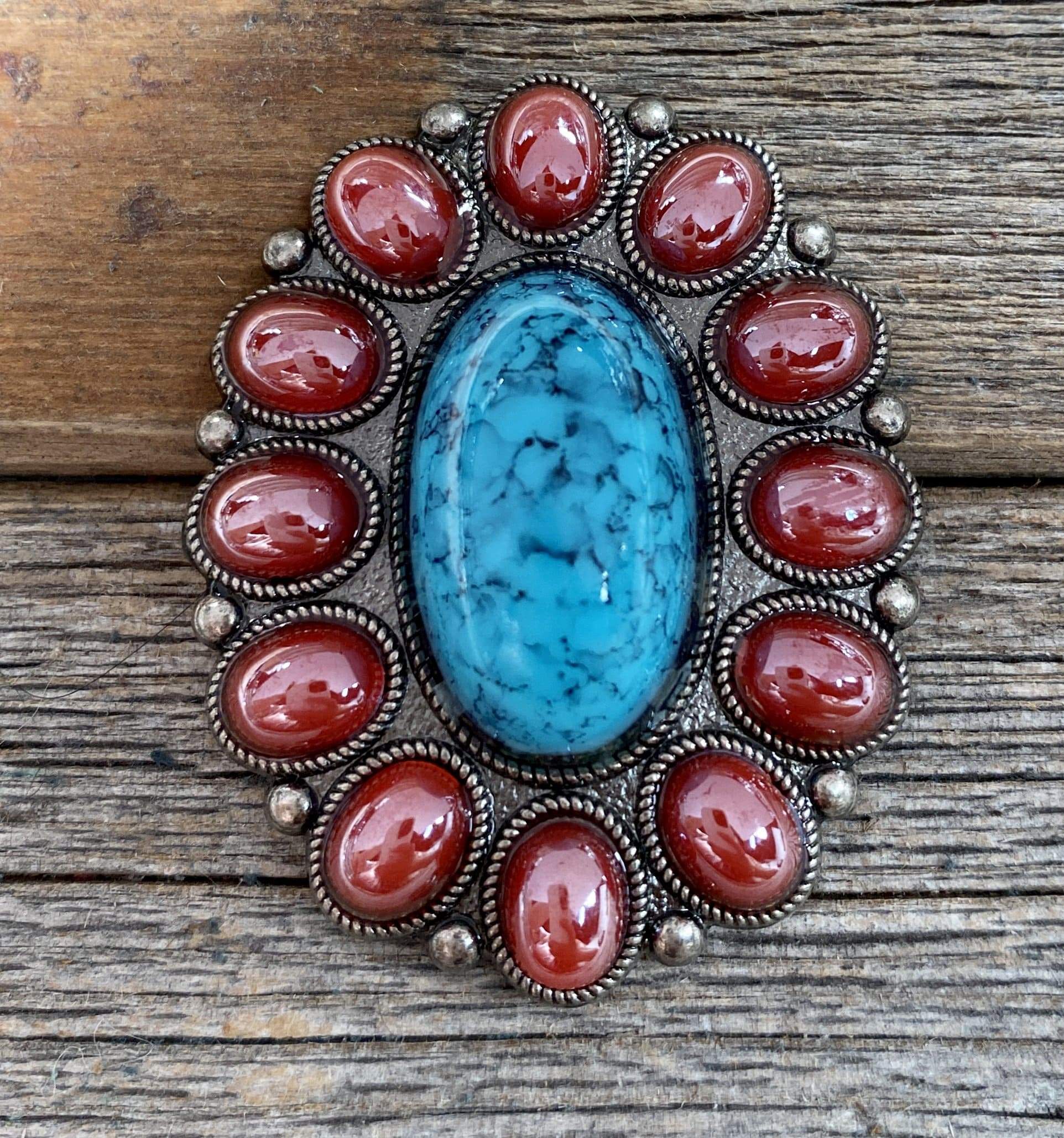 Western Conchos Large Turquoise & Garnet 2