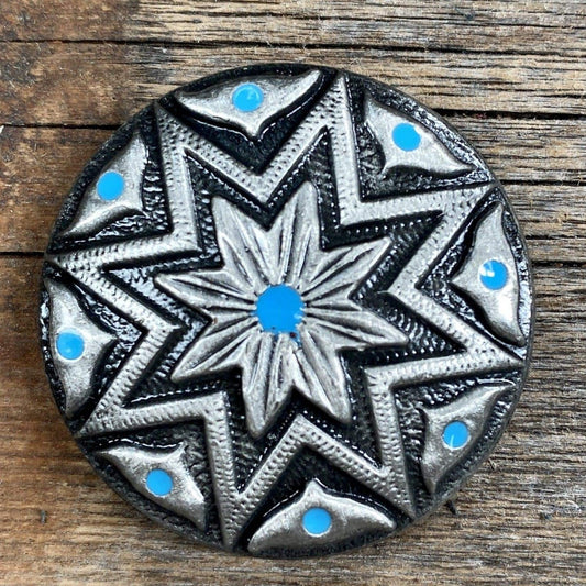 Western Conchos Starburst Antique Silver Turquoise 1.5" Concho W214L W214