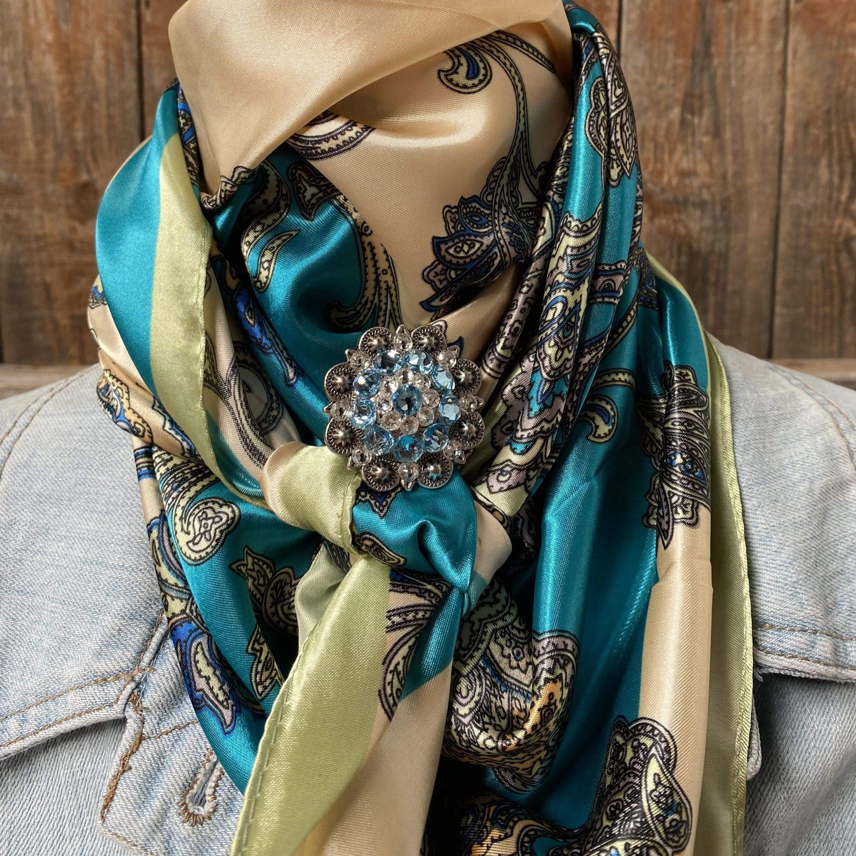 Wild Rag Slides WRC299A Turquoise Paisley Wild Rag / Scarf - Antique Aqua & Clear Slide WRC299A