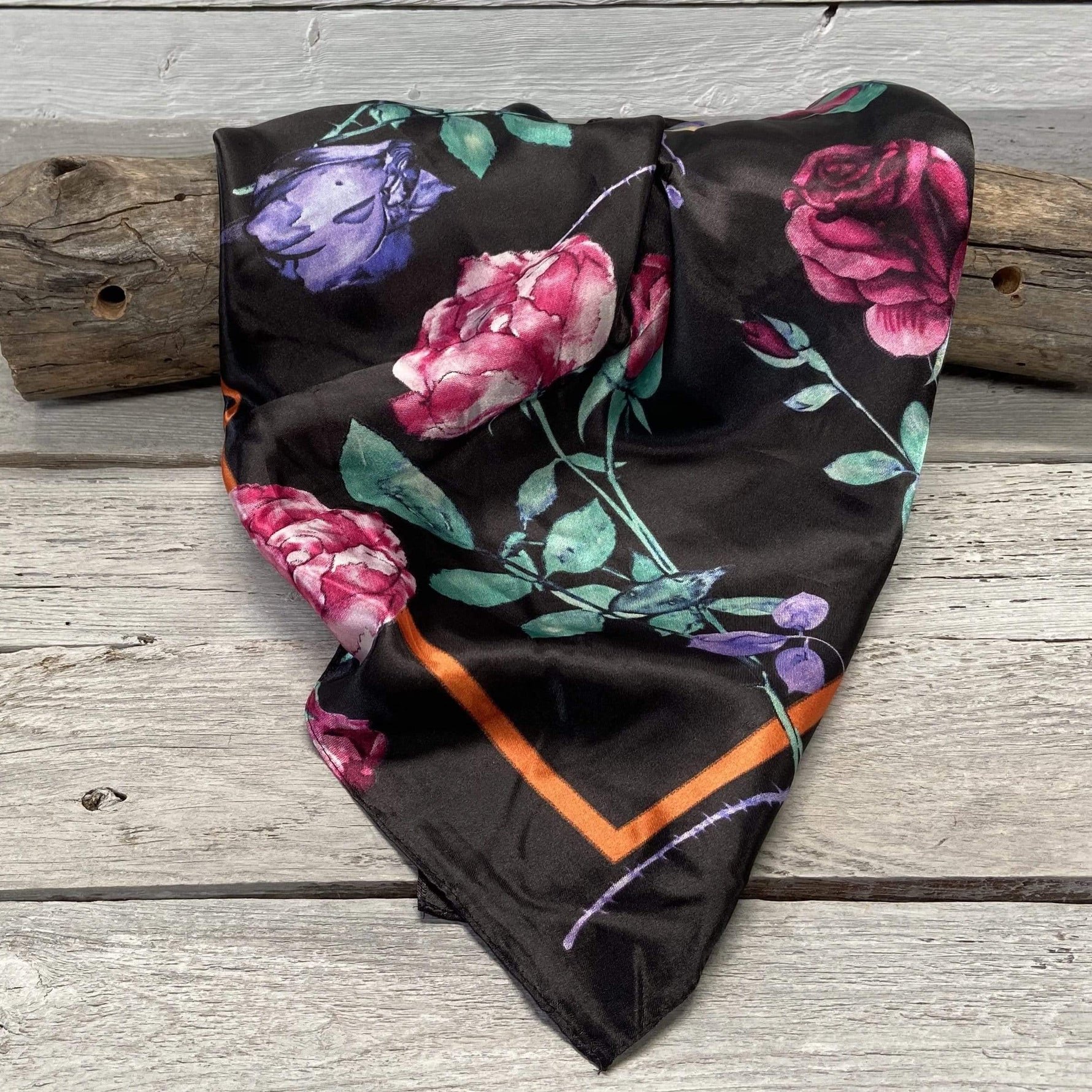 Wild Rags WR140 Black with Pink & Purple Roses Wild Rag/Scarf WR140