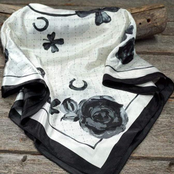 Wild Rags WR323 Black / White Four Leaf Clover Wild Rag / Scarf WR323