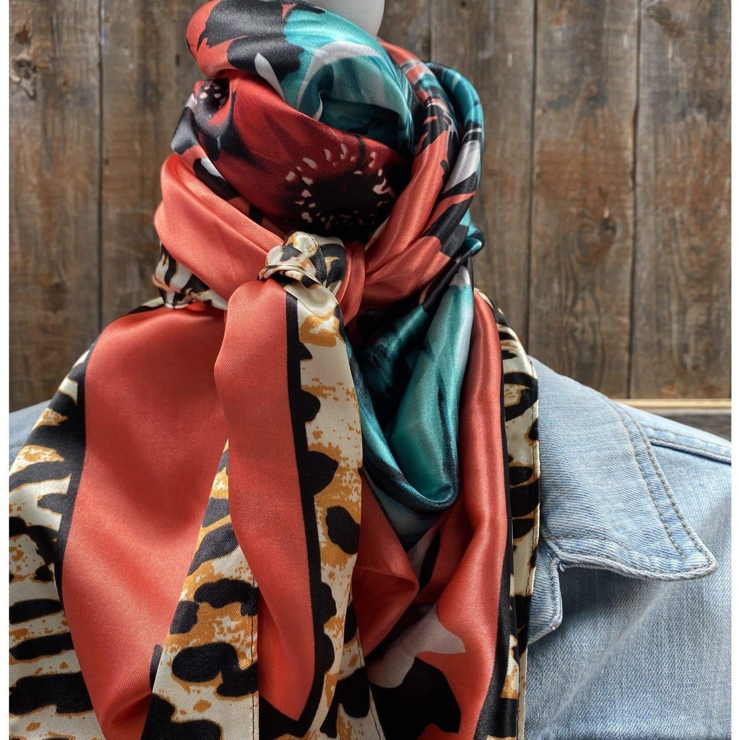 Wild Rags WR702 Electric Red Floral Leopard Print Wild Rag/Scarf WR702