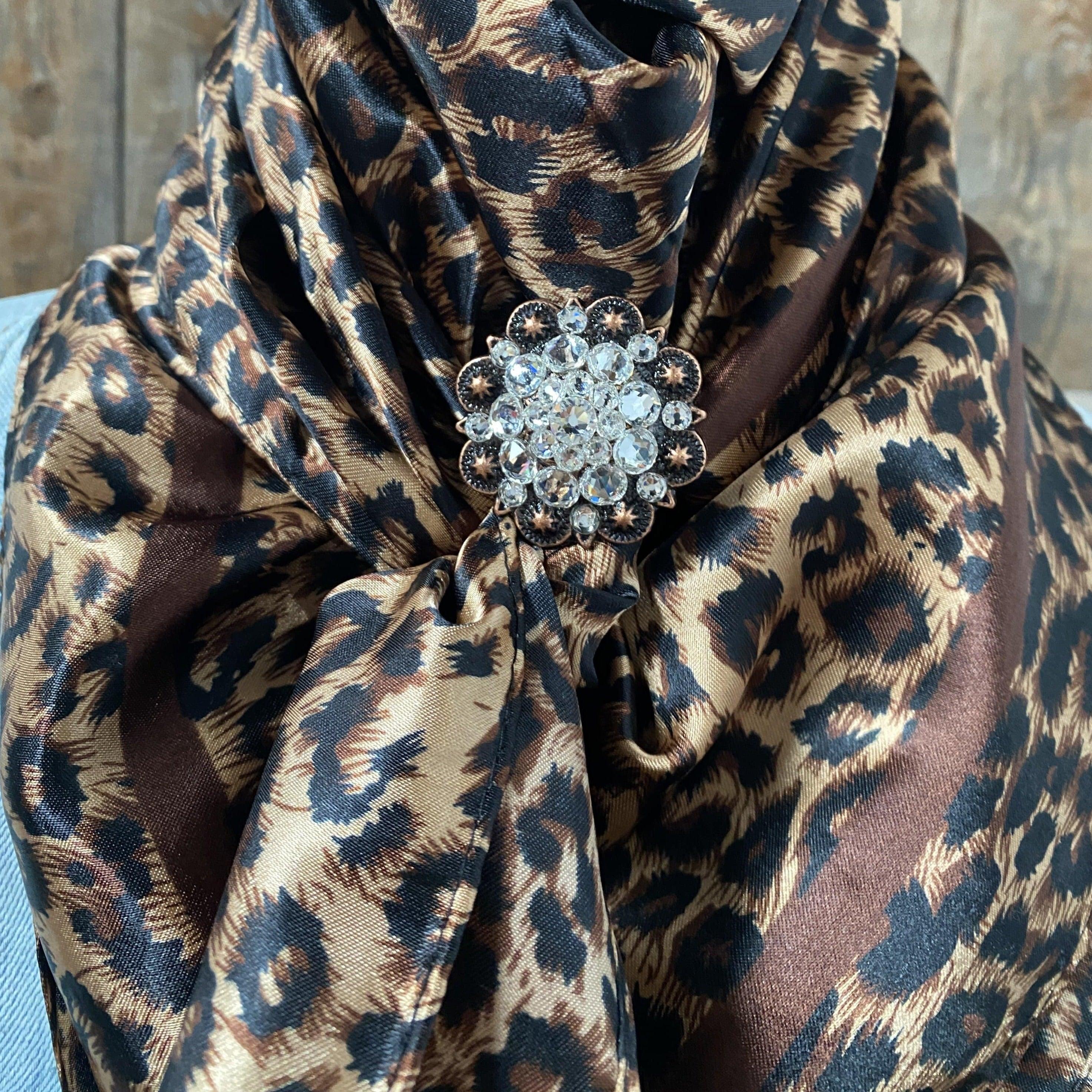 Wild Rags WRC169C Brown Leopard Wild Rag/Scarf - Copper Clear Crystal Slide WRC169C