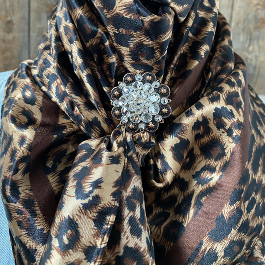 Wild Rags WRC169C Brown Leopard Wild Rag/Scarf - Copper Clear Crystal Slide WRC169C