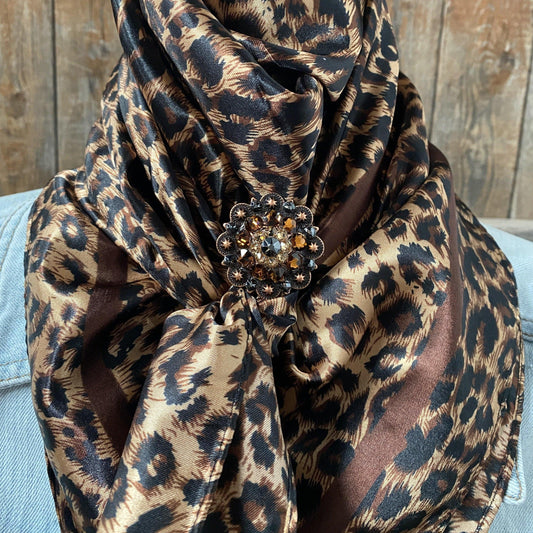 Wild Rags WRC169D Brown Leopard Wild Rag/Scarf - Copper Jet, Champagne, Topaz Crystal Slide WRC169D