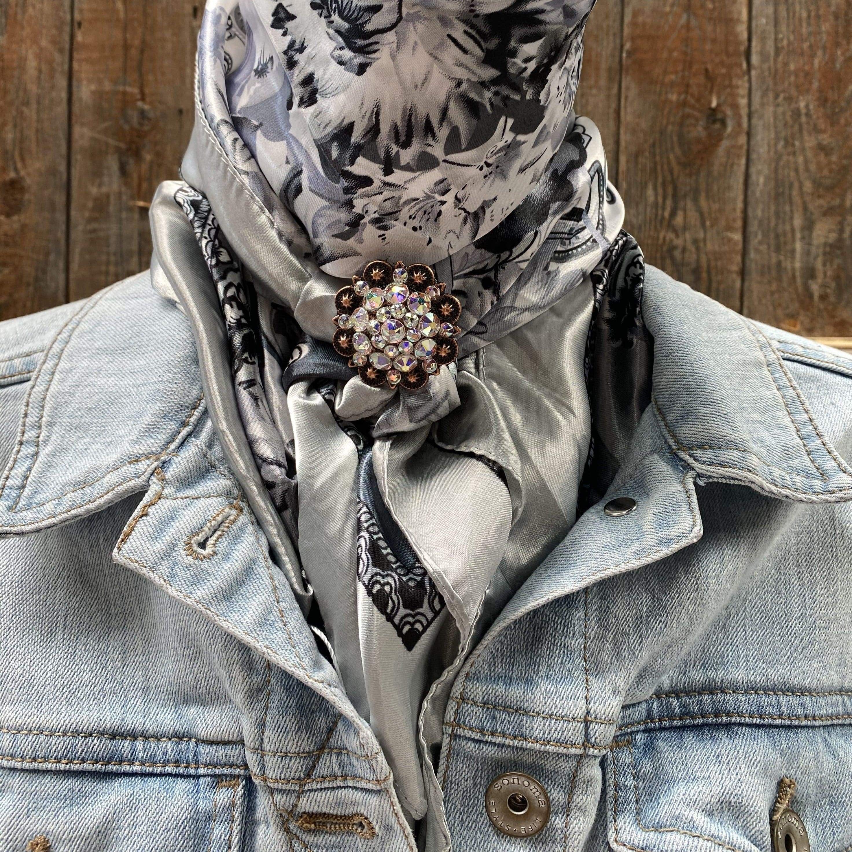 Wild Rags WRC172A Silver & White Floral Paisley Wild Rag/Scarf - Copper AB Slide WRC172A