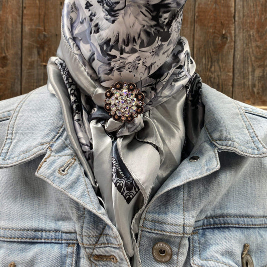 Wild Rags WRC172A Silver & White Floral Paisley Wild Rag/Scarf - Copper AB Slide WRC172A