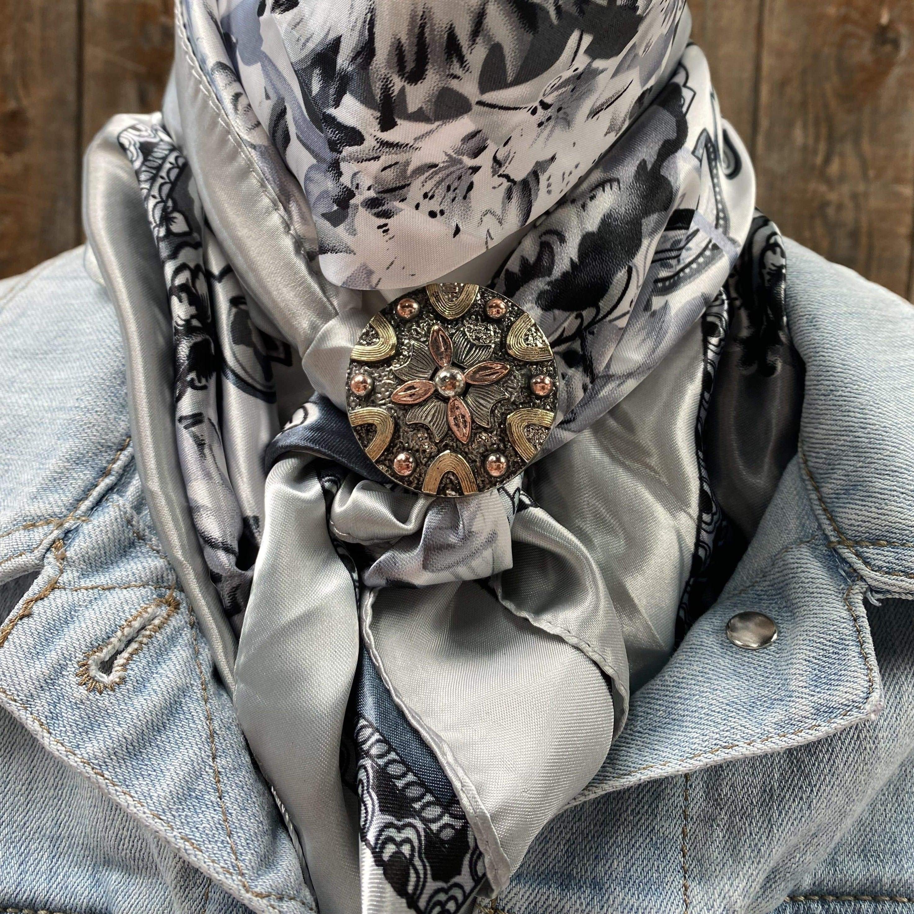 Wild Rags WRC172B Silver & White Floral Paisley Wild Rag/Scarf - W147L Slide WRC172B