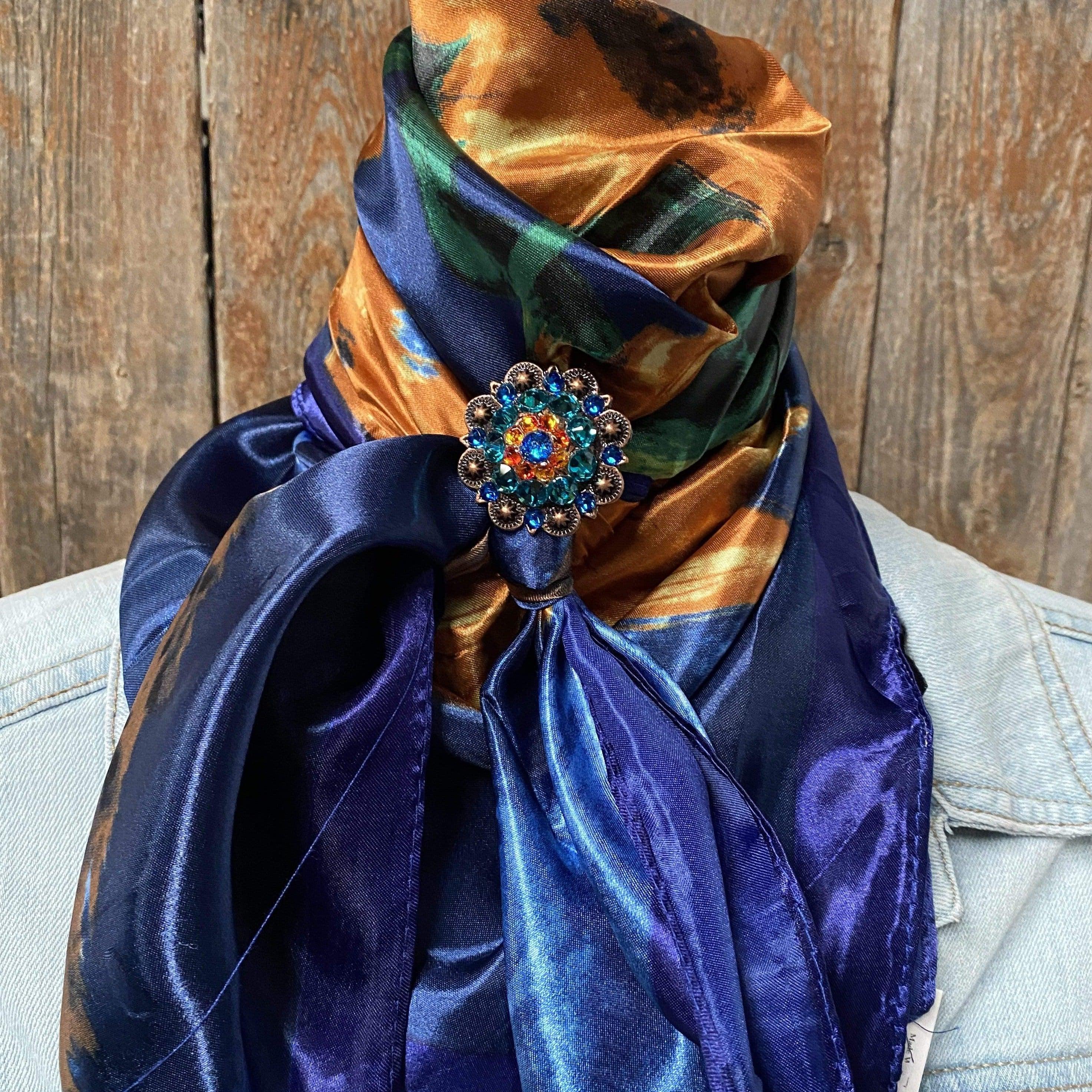 Wild Rags WRC2101C Blue Painted Sunflowers Wild Rag / Scarf -Copper Capri, Fireopal, Teal Slide WRC2101C
