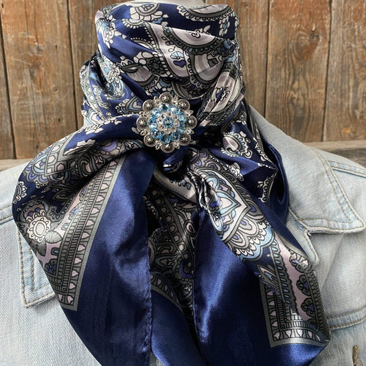 Wild Rags WRC2143C Blue on Blue Paisley Wild Rag / Scarf -Antique Aqua, Clear Slide WRC2143C