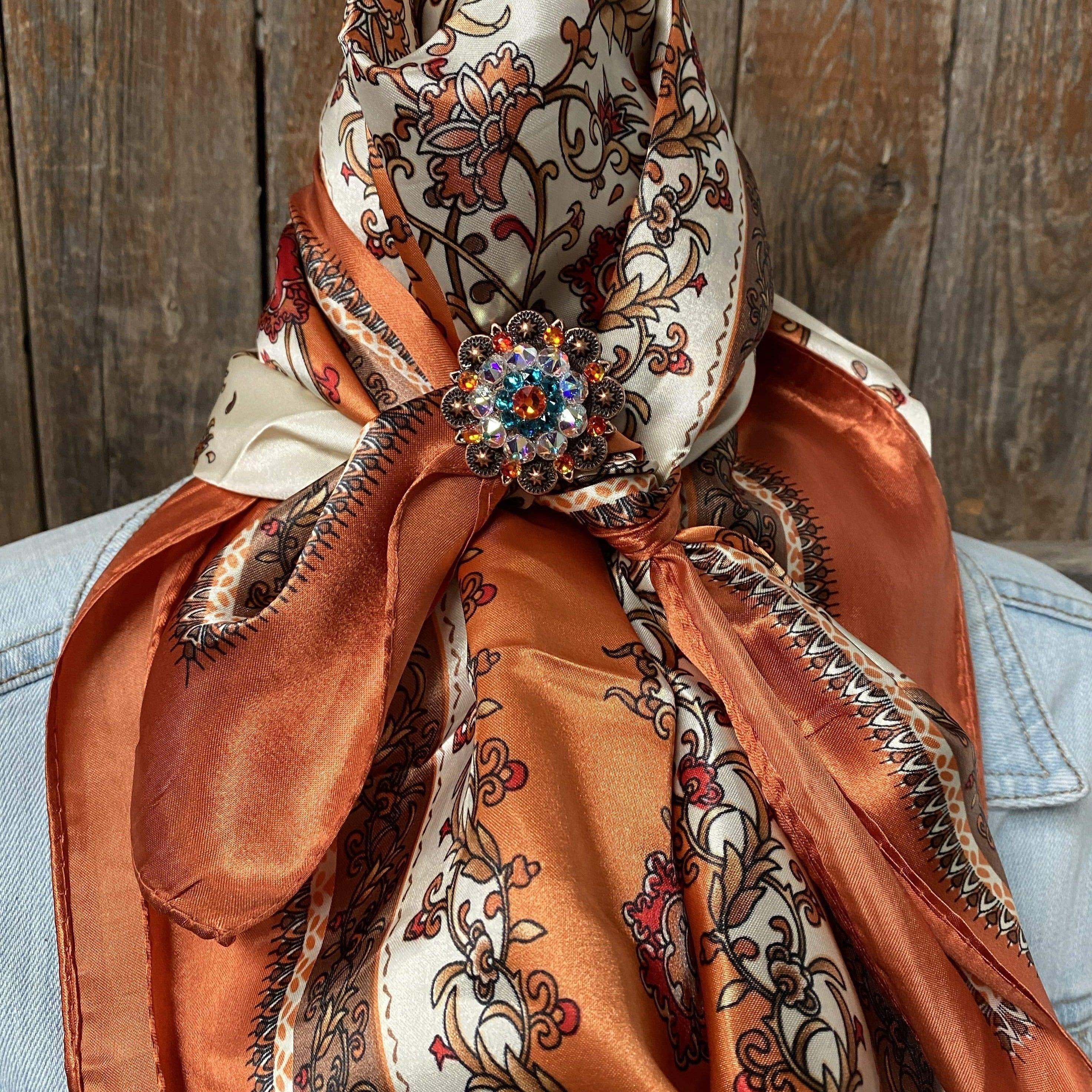 Wild Rags WRC2179C Burnt Orange & Tan Wild Rag / Scarf -Copper Fire Opal, Teal, AB Slide WRC2179C