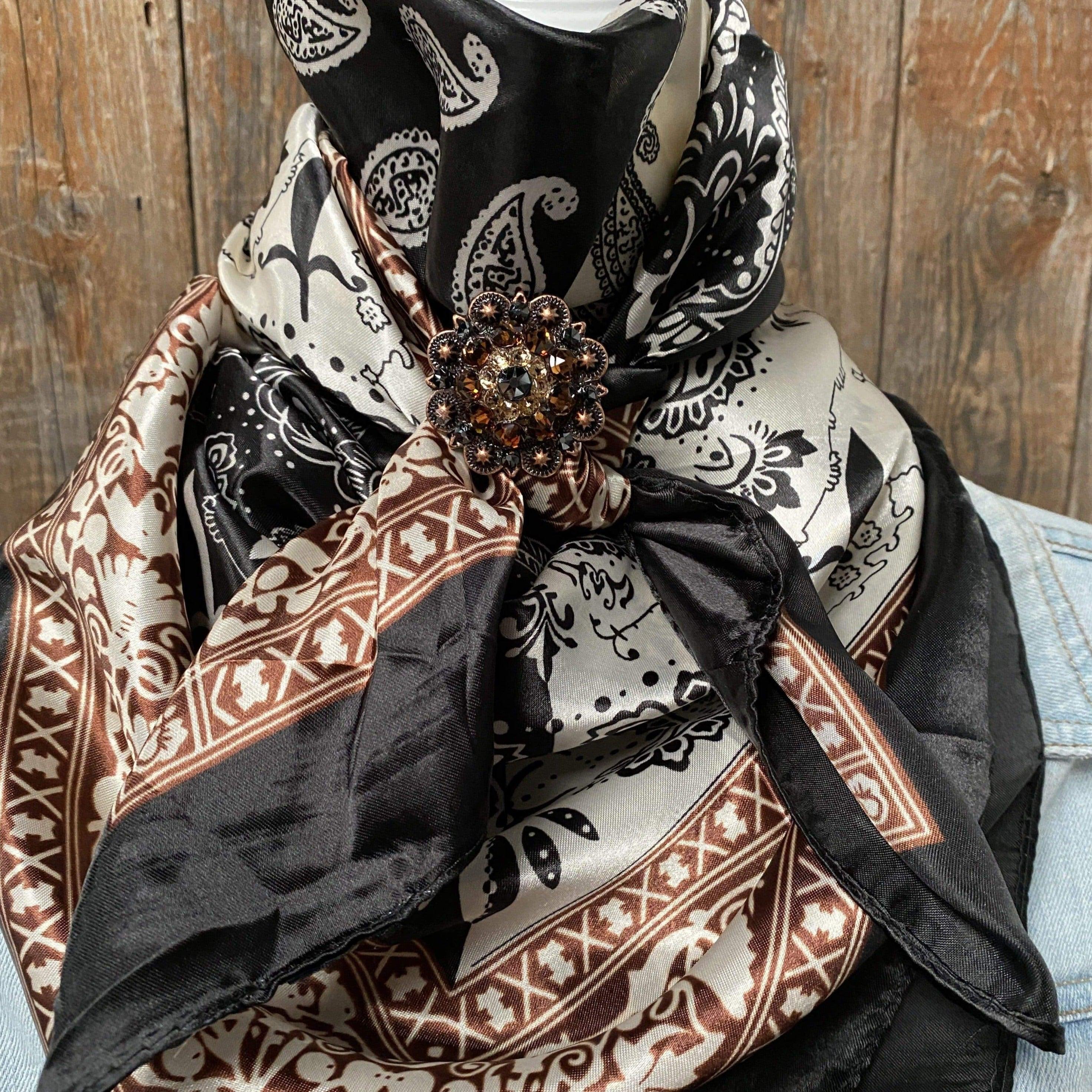 Wild Rags WRC2559C Two Tone Black Paisley Wild Rag / Scarf -Copper Jet, Champagne, Topaz Slide WRC2559C