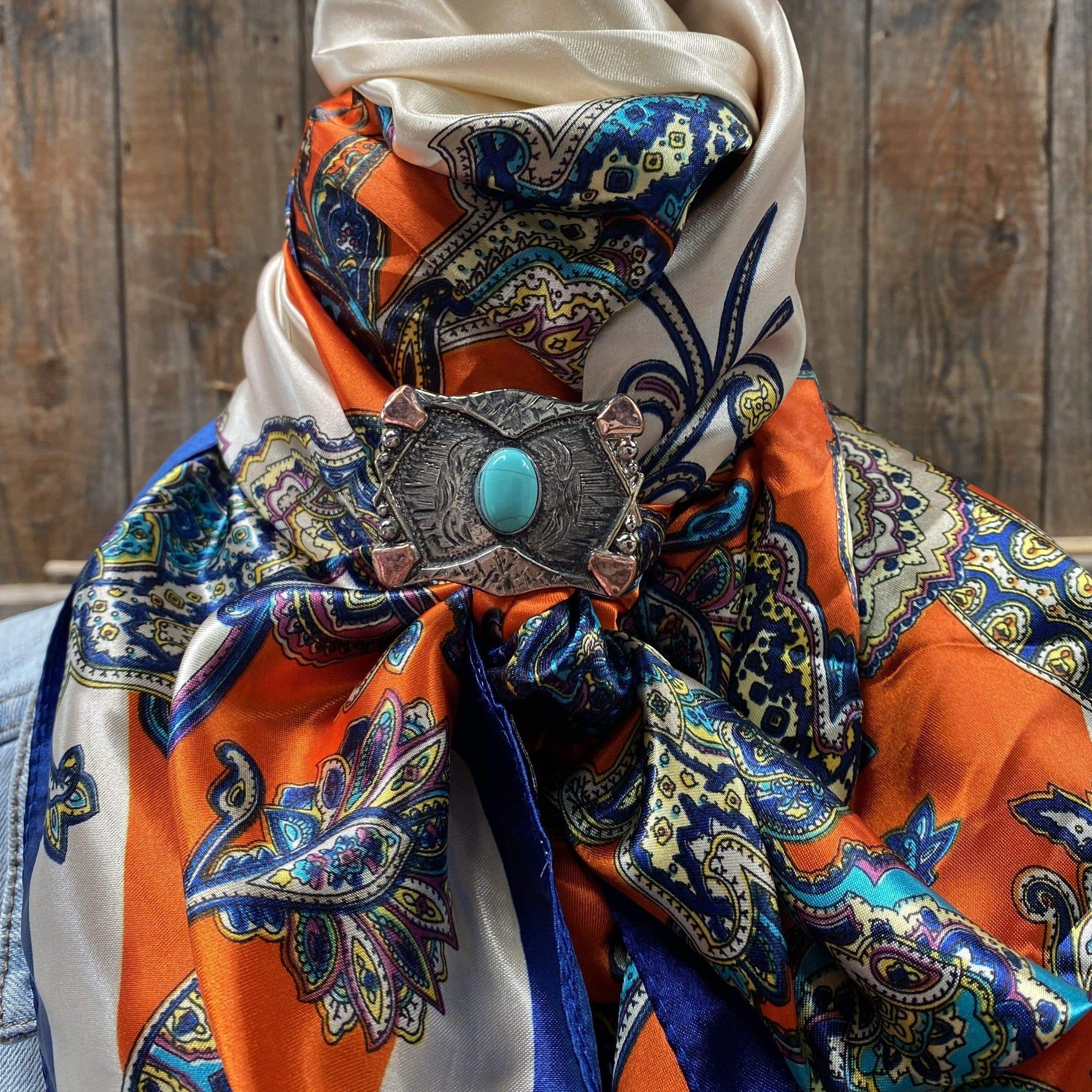 Wild Rags WRC302B Orange & Blue Paisley Wild Rag/Scarf -W115L Slide WRC302B