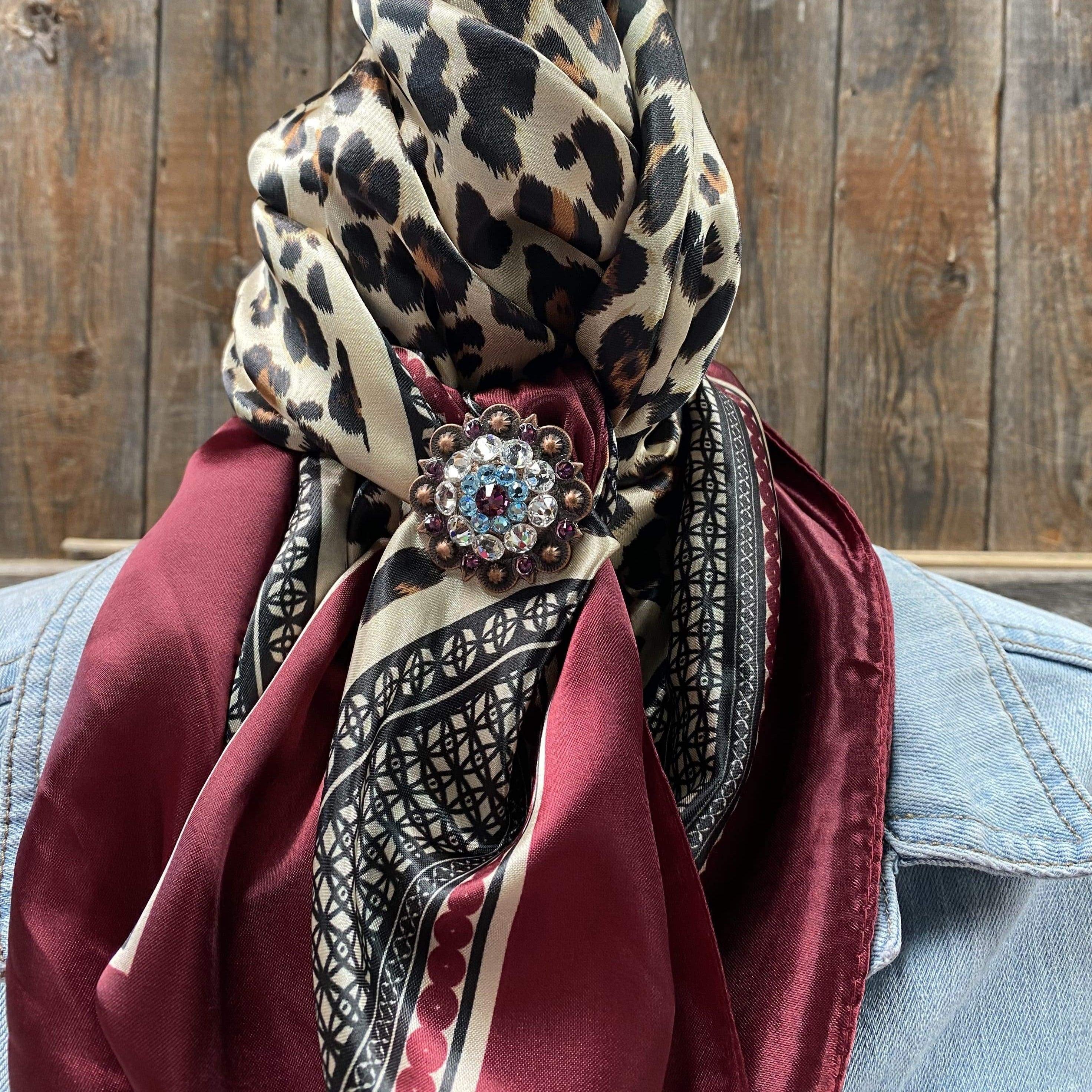 Wild Rags WRC397A Wine Leopard Wild Rag/Scarf -Copper Amethyst, Aqua & Clear Slide WRC397A