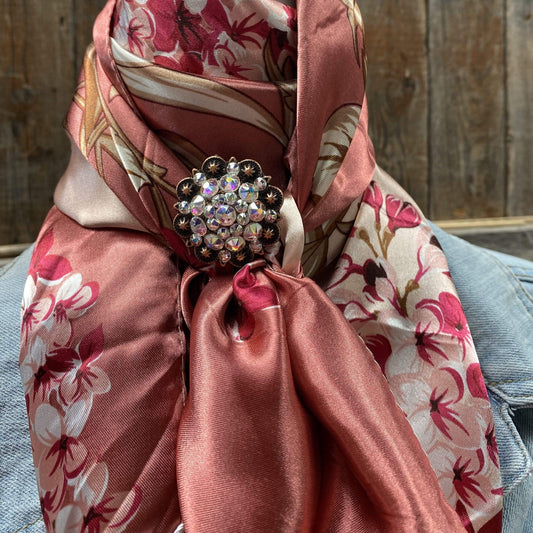 Wild Rags WRC403A Raspberry Pink Floral Wild Rag/Scarf - Copper AB Slide WRC403A