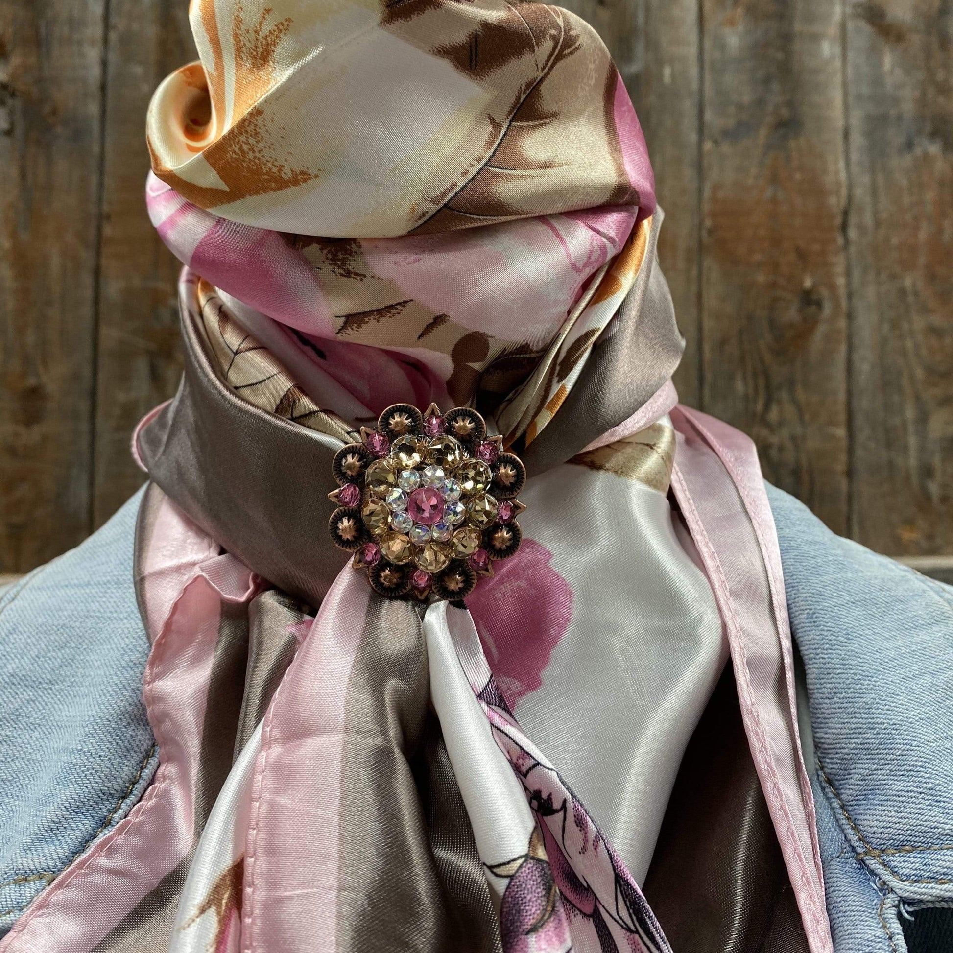 Wild Rags WRC40A Pretty In Pink Roses Wild Rag/Scarf - Copper Pink, AB, & Champagne Slide WRC40A