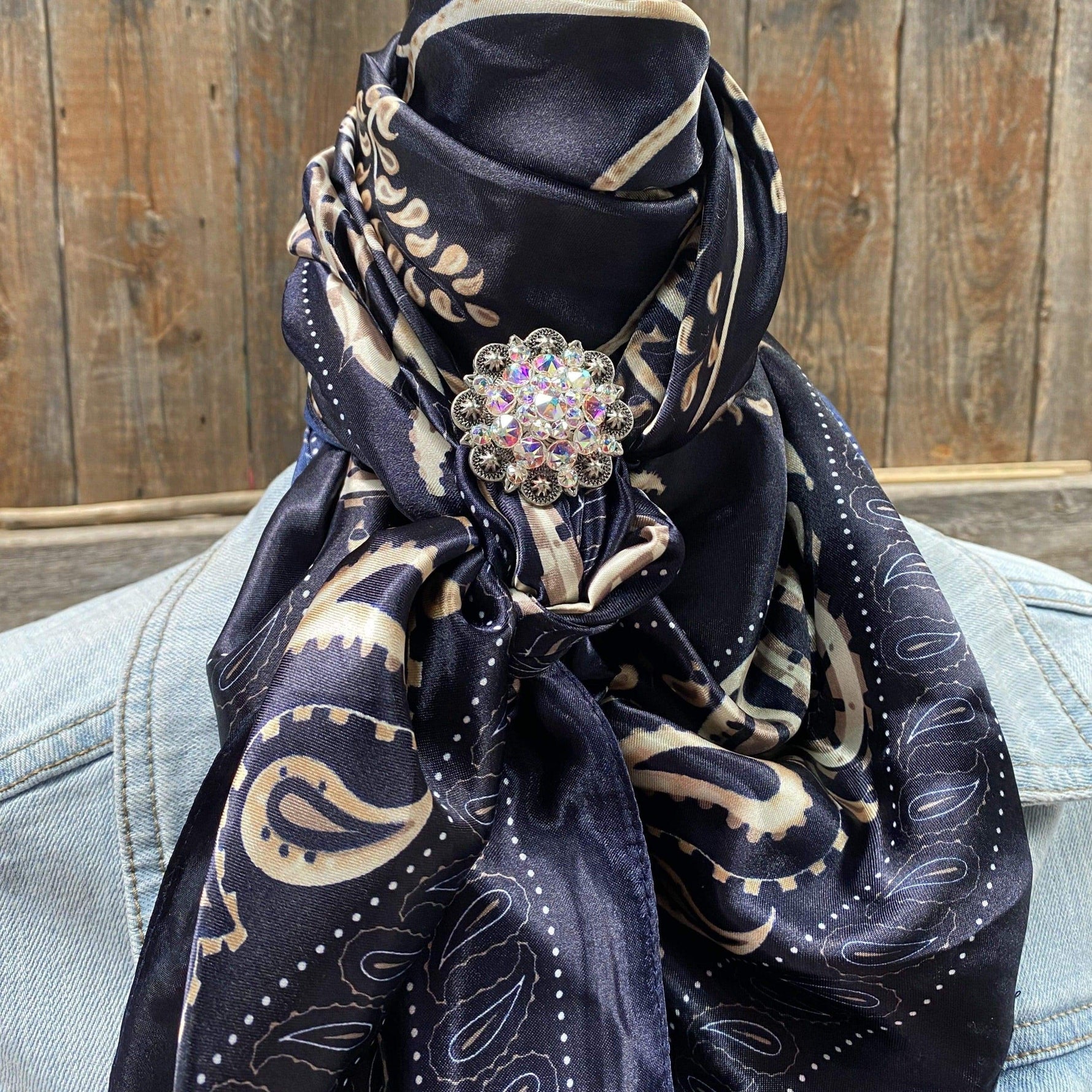 Wild Rags WRC433A Blue & Cream Paisley Wild Rag/Scarf - Antique AB Slide WRC433A