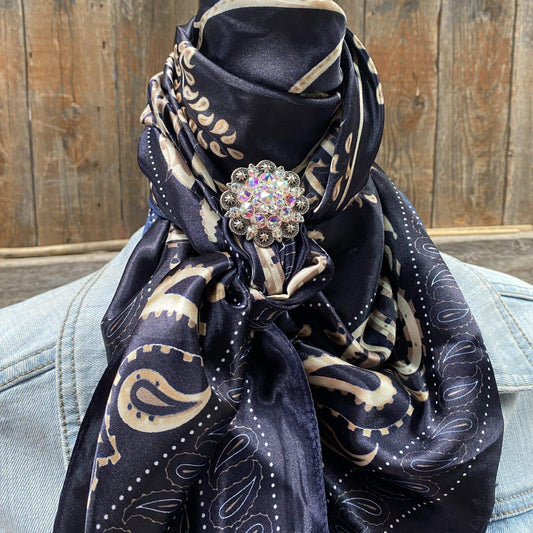 Wild Rags WRC433A Blue & Cream Paisley Wild Rag/Scarf - Antique AB Slide WRC433A