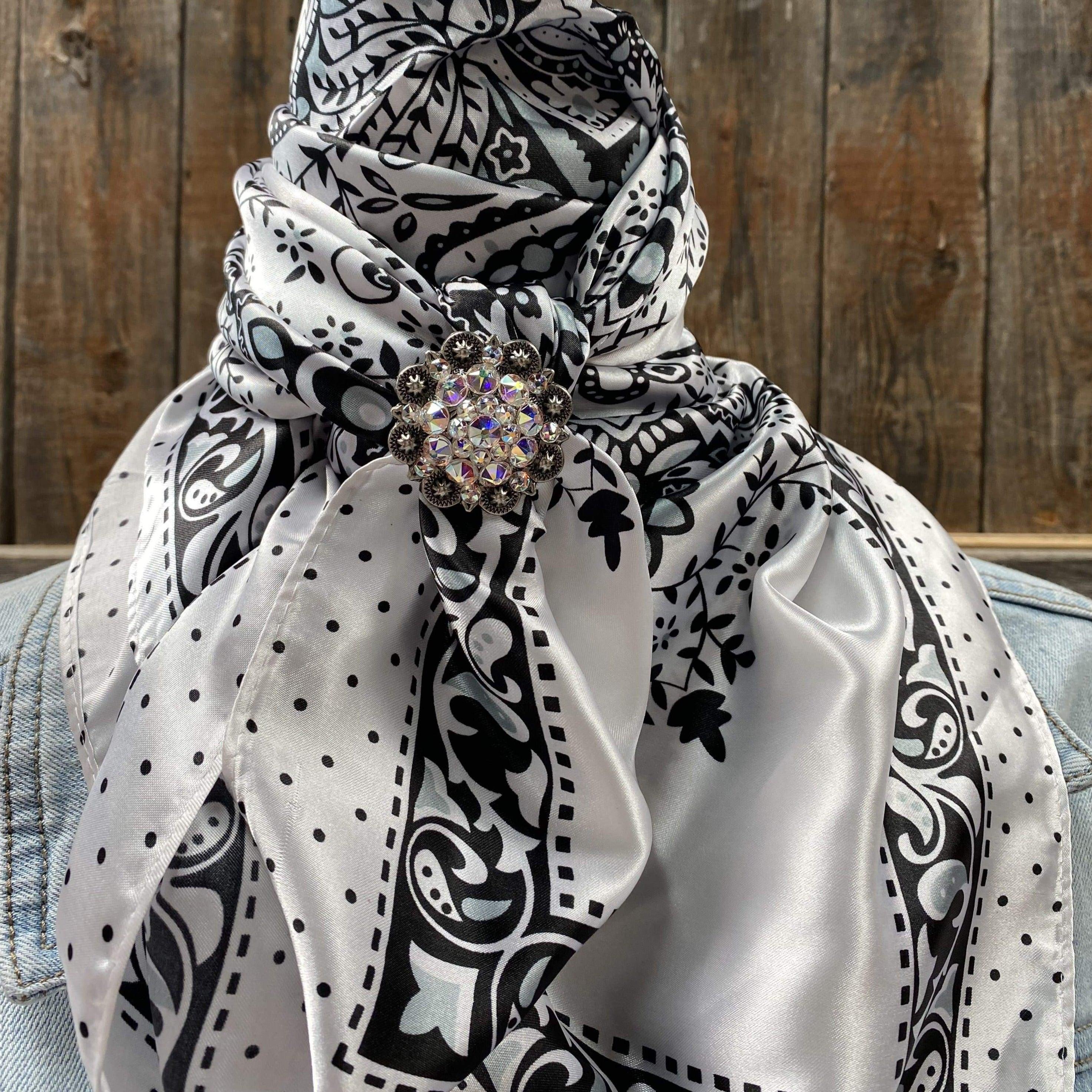 Wild Rags WRC444A Black/White Polka Dot & Paisley Wild Rag/Scarf - Antique AB Slide WRC444A