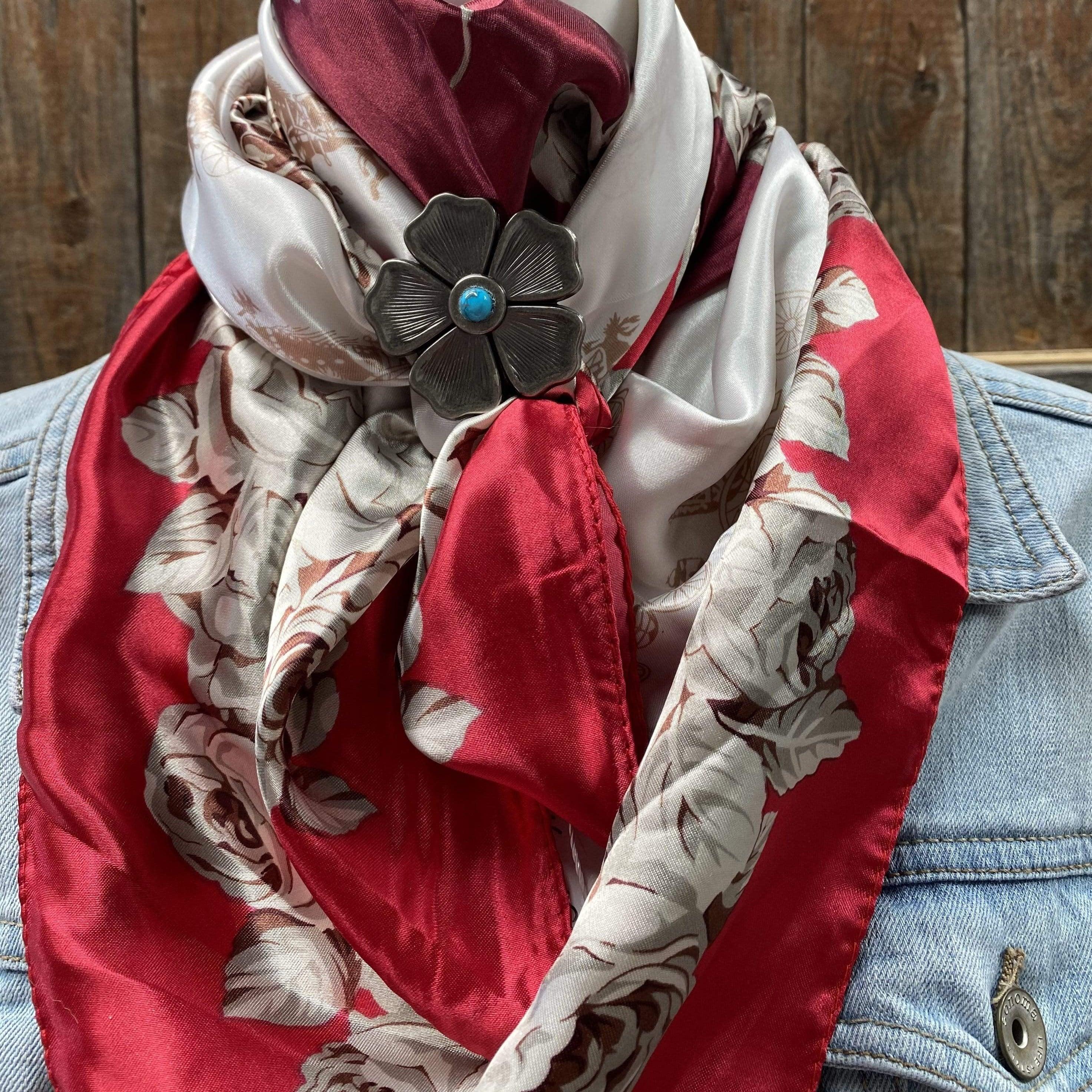 35X35" Red & Wine Floral Wild Rag/Scarf - W110L Slide WRC592B - RODEO DRIVE