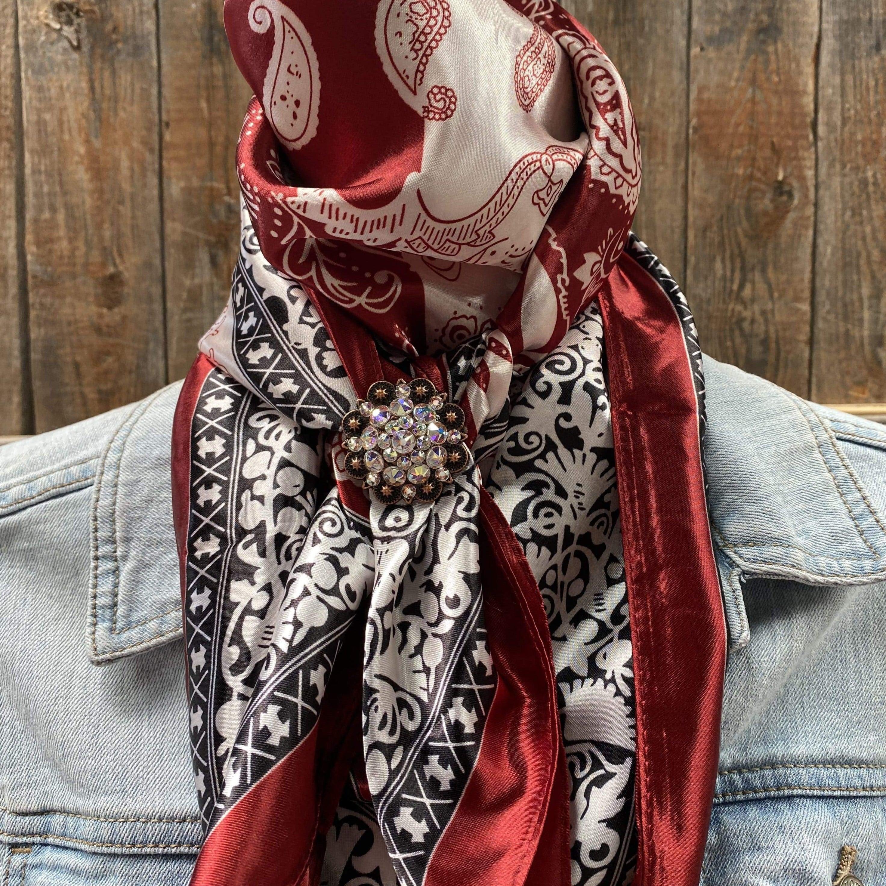 Wild Rags WRC687A Wine Red/Cream Paisley Wild Rag/Scarf - Copper Clear Slide WRC687A